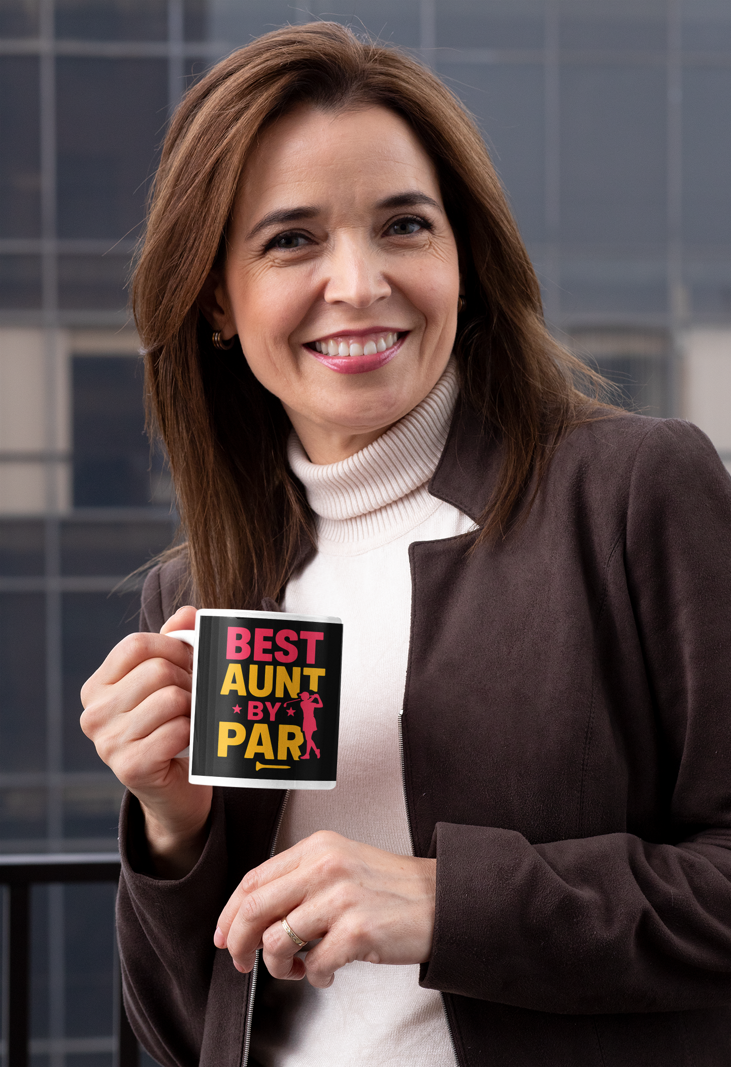 Best Aunt by Par golf mug with bold lettering and silhouette