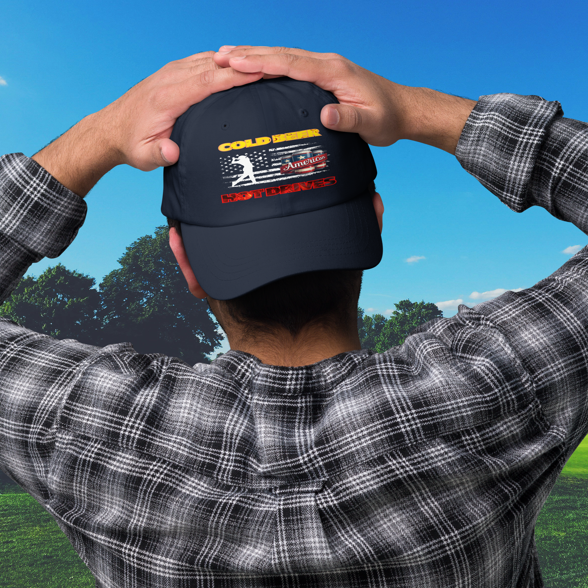 golf hat with cold beer hot drives graphic