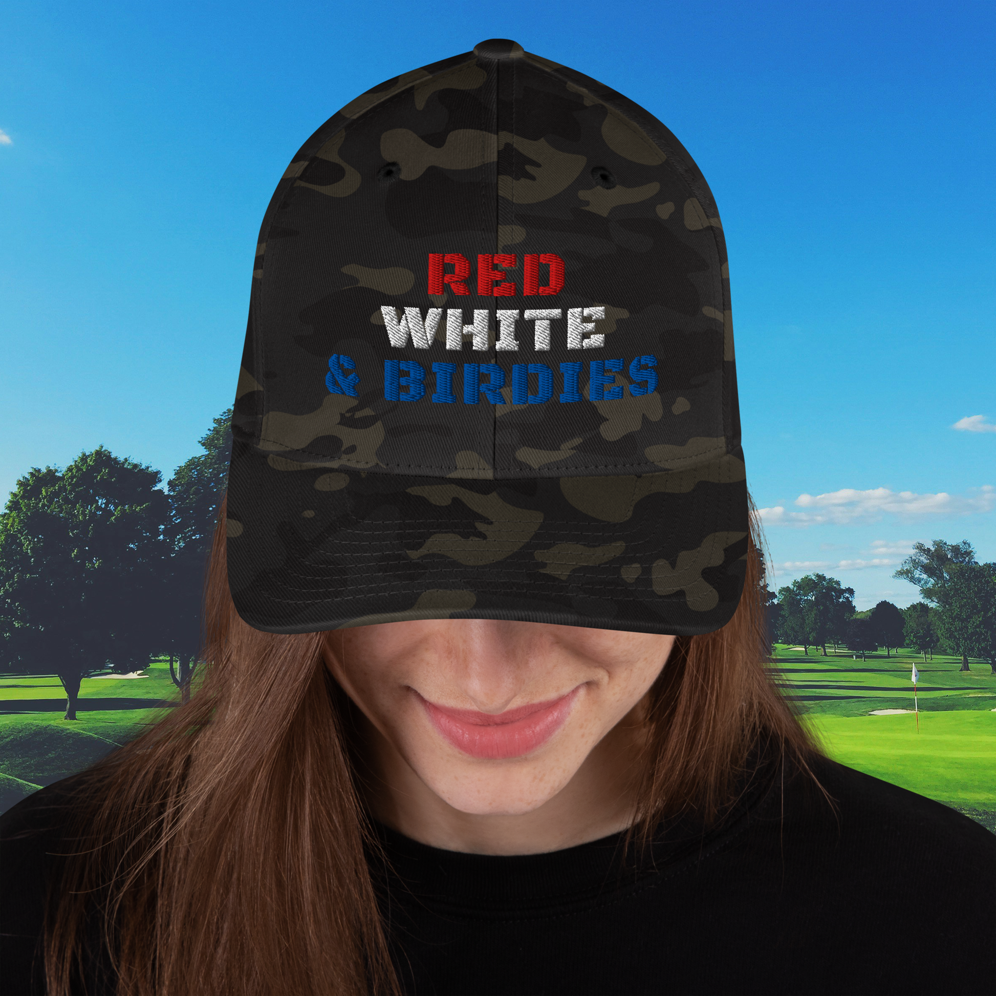 patriotic golf hat embroidered red white birdies cap