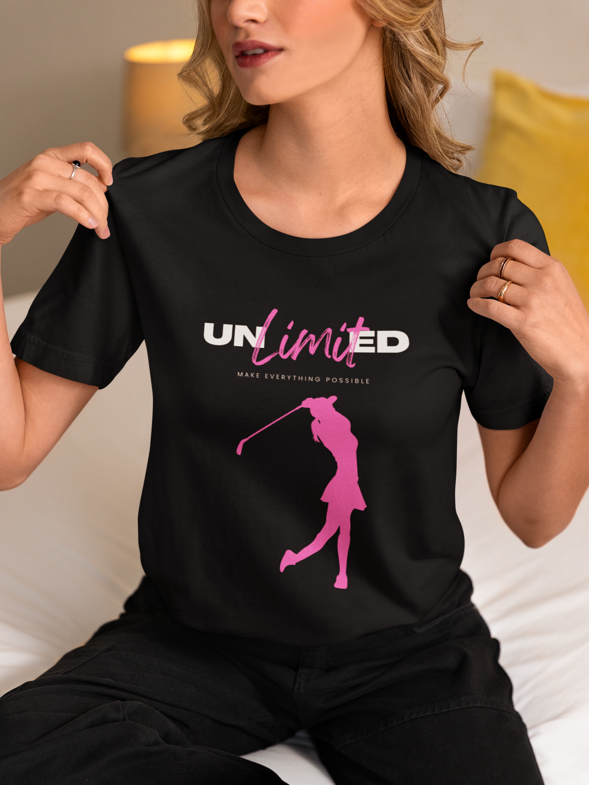 Pink silhouette of female golfer in follow-through pose