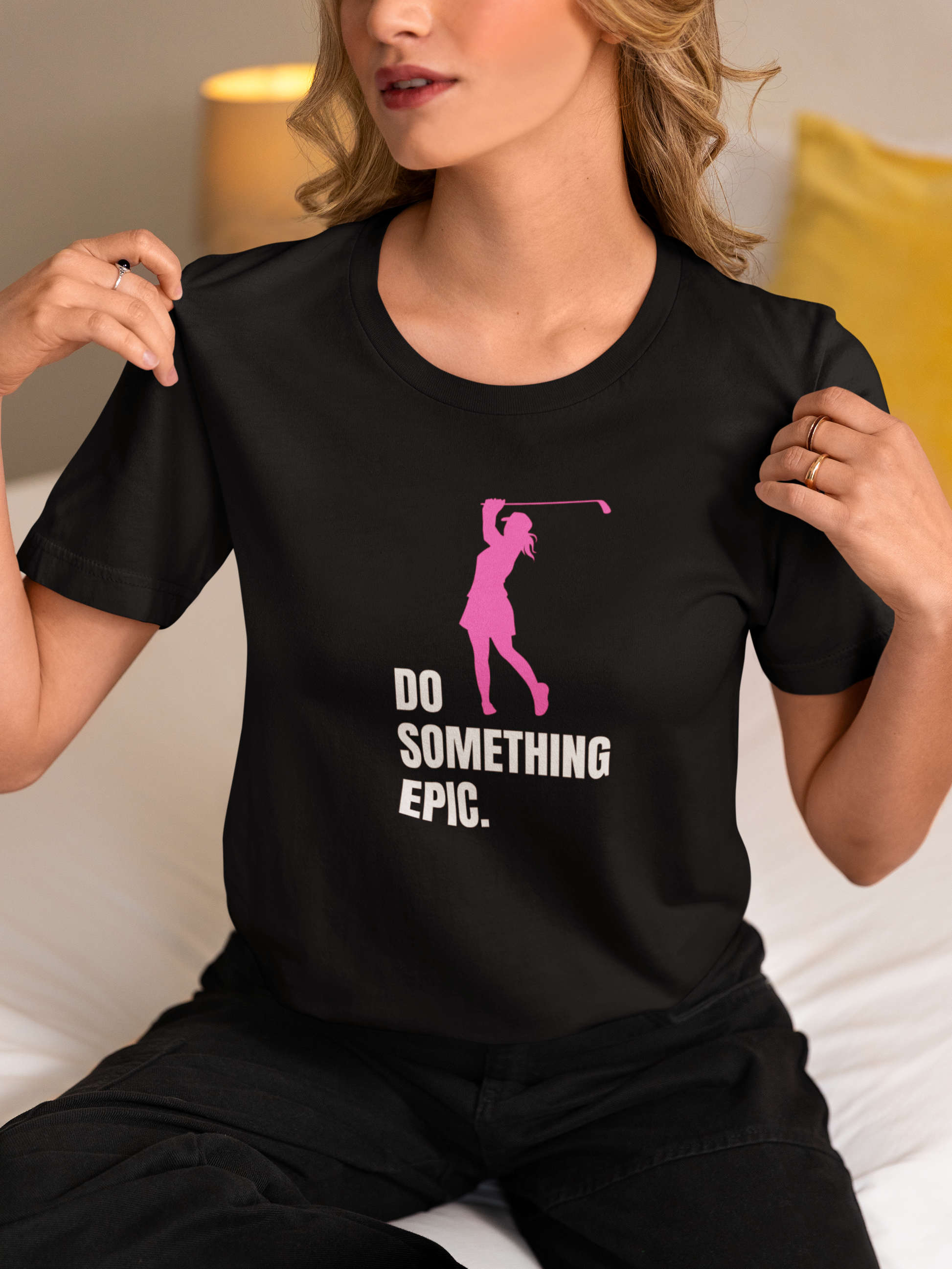 Minimalist female golfer silhouette tee