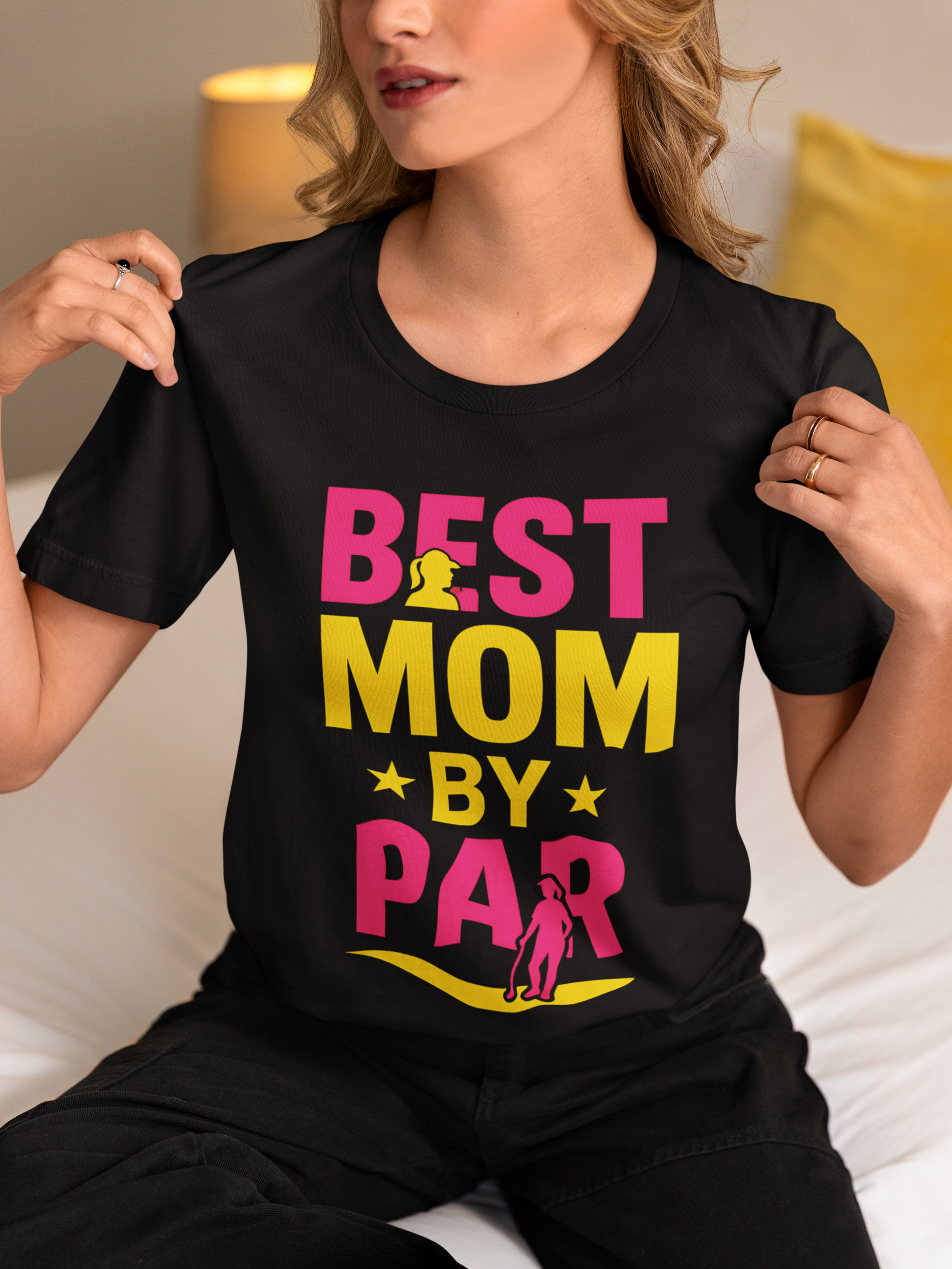 Pink and yellow mom themed golf tee