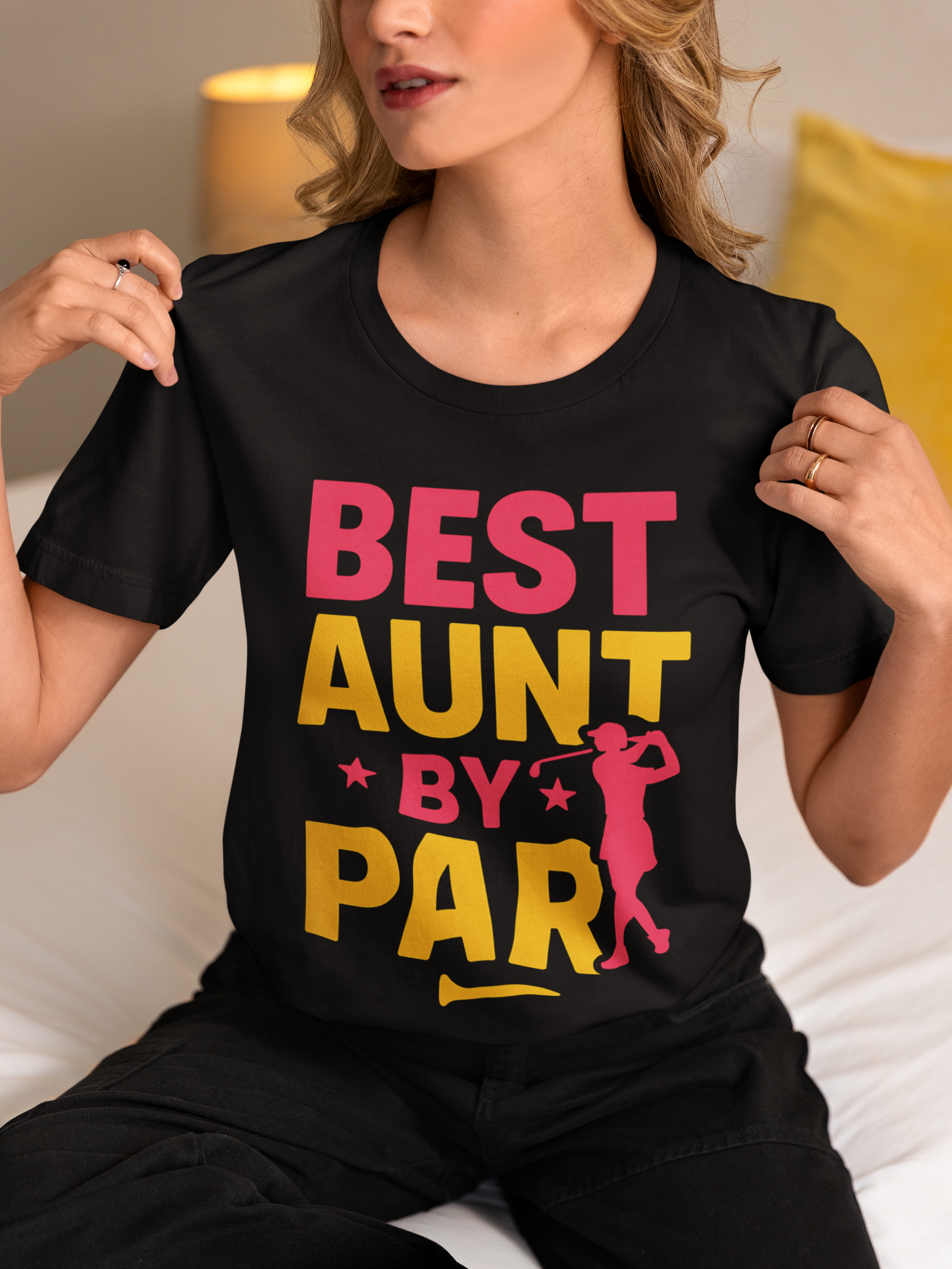 Bold pink and gold aunt slogan tee