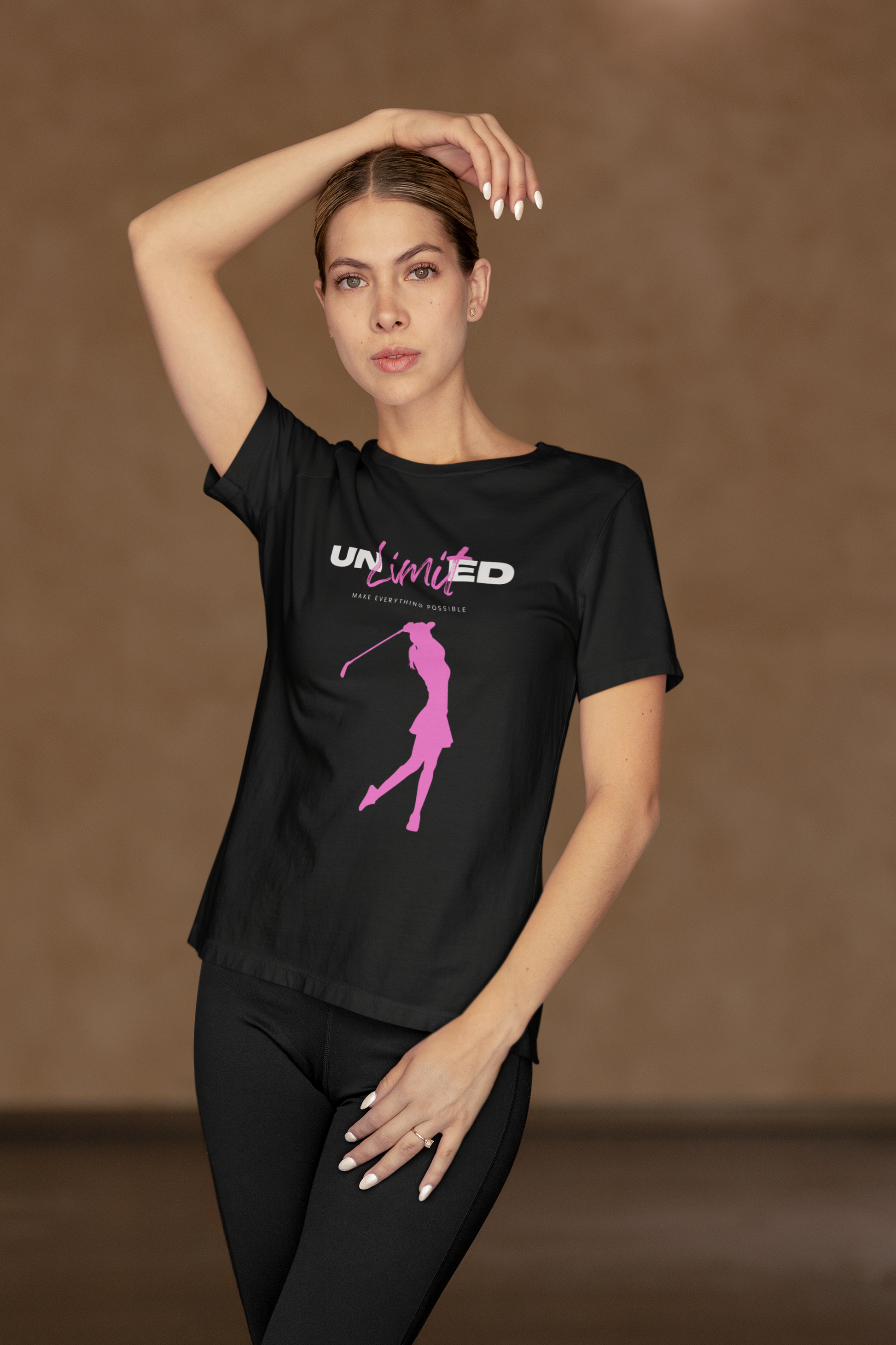 Ladies golf empowerment tee with bold design