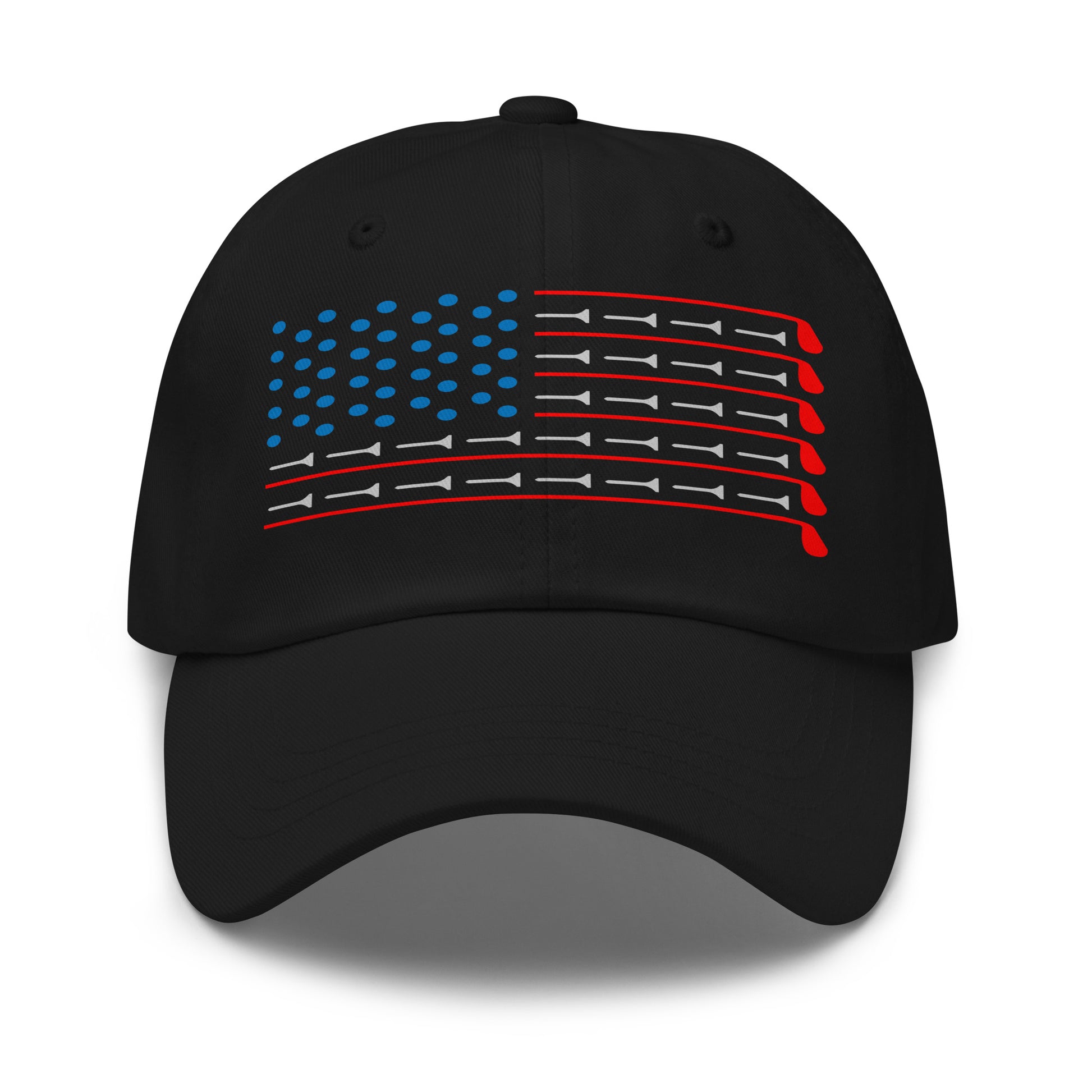 black cotton golf hat with patriotic print