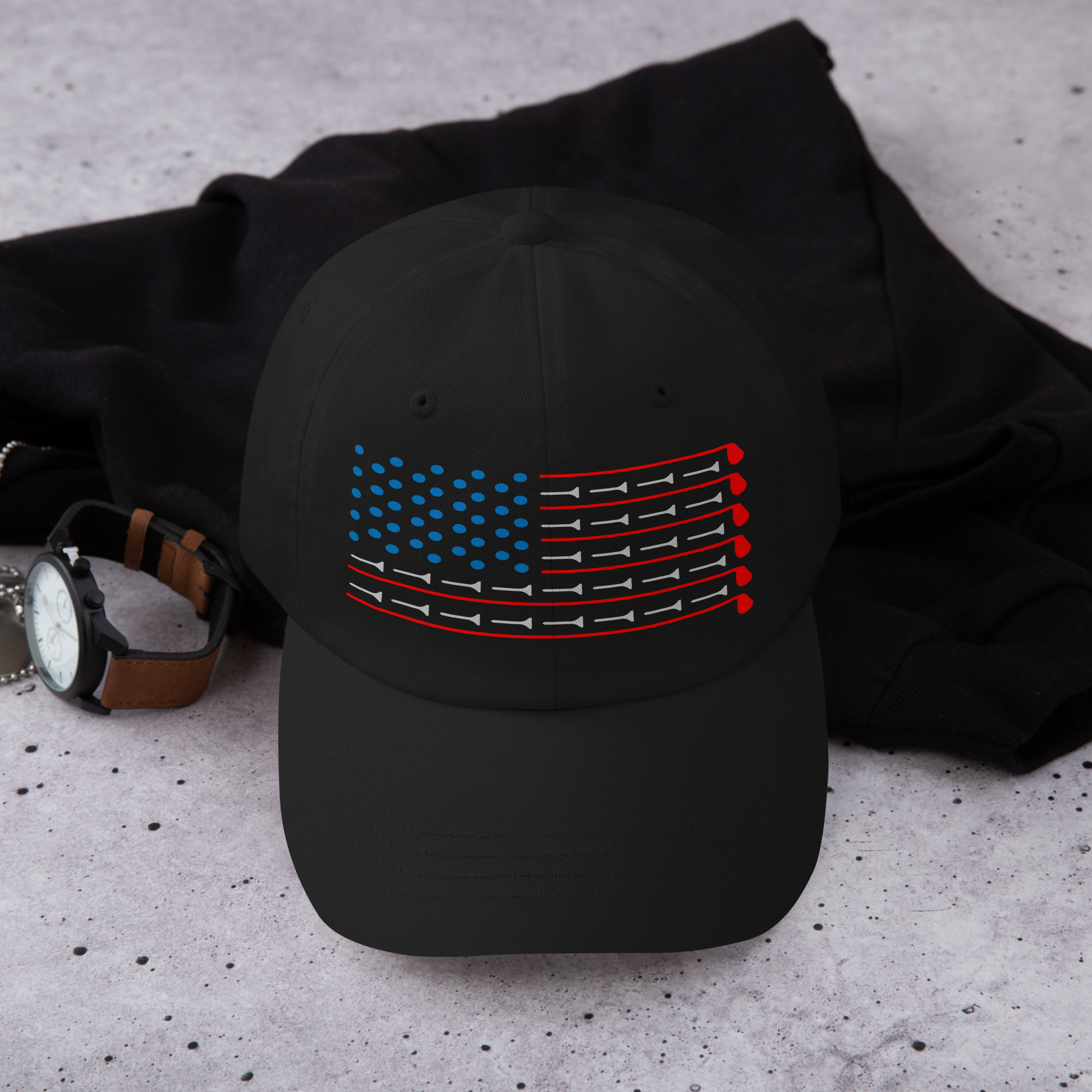 low profile golf cap with usa flag detail