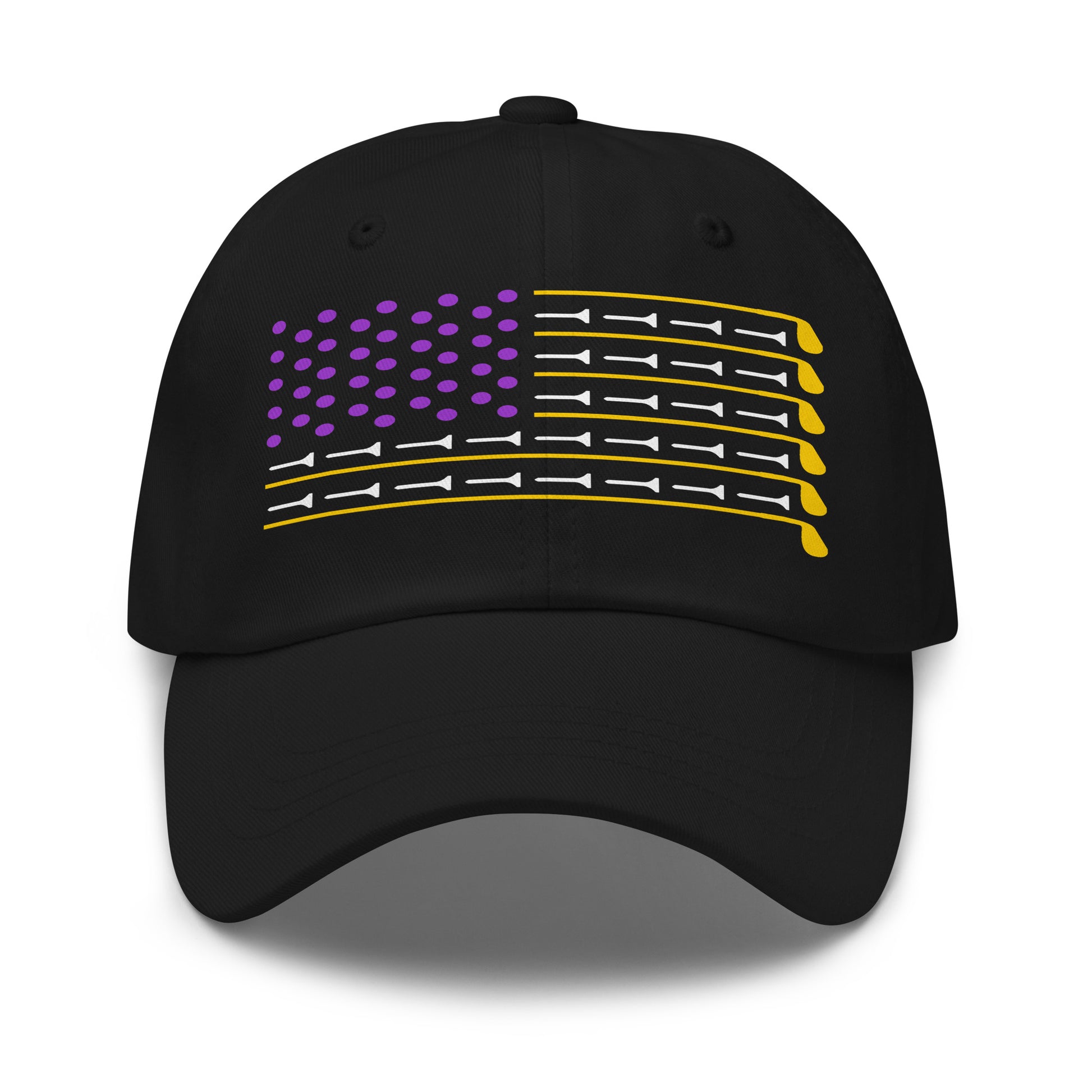 black cotton twill golf hat purple gold theme
