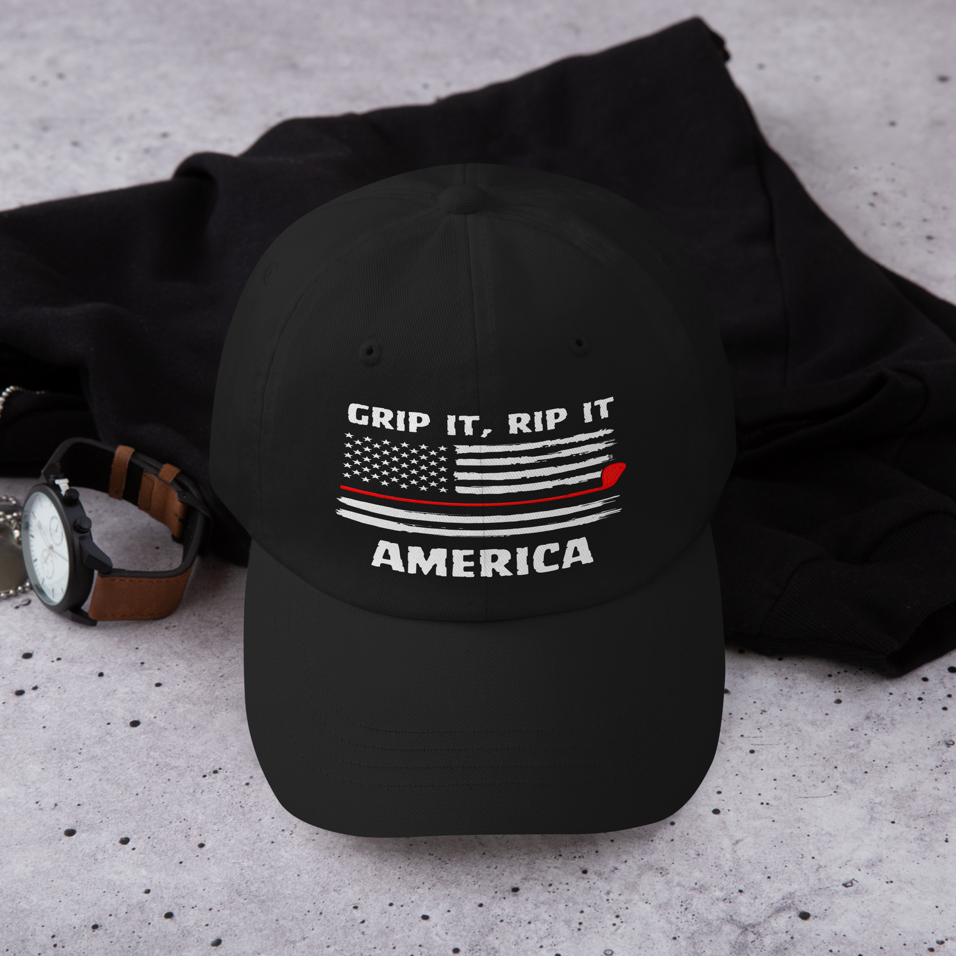 black grip it rip it america hat for golfers