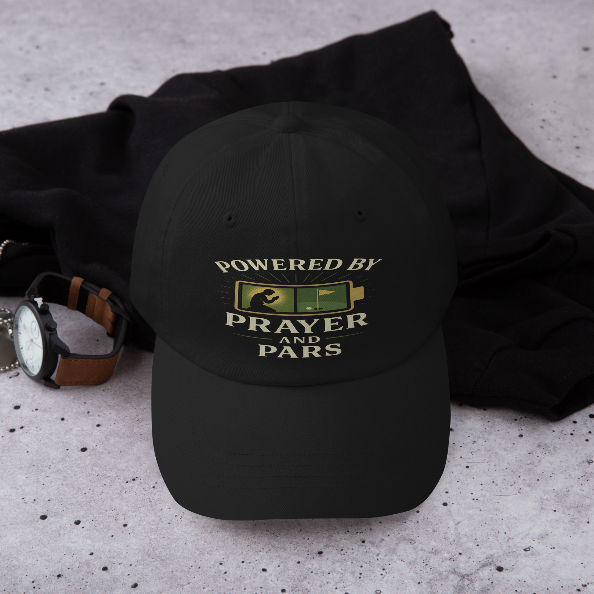 faith-themed golf hat featuring inspirational message