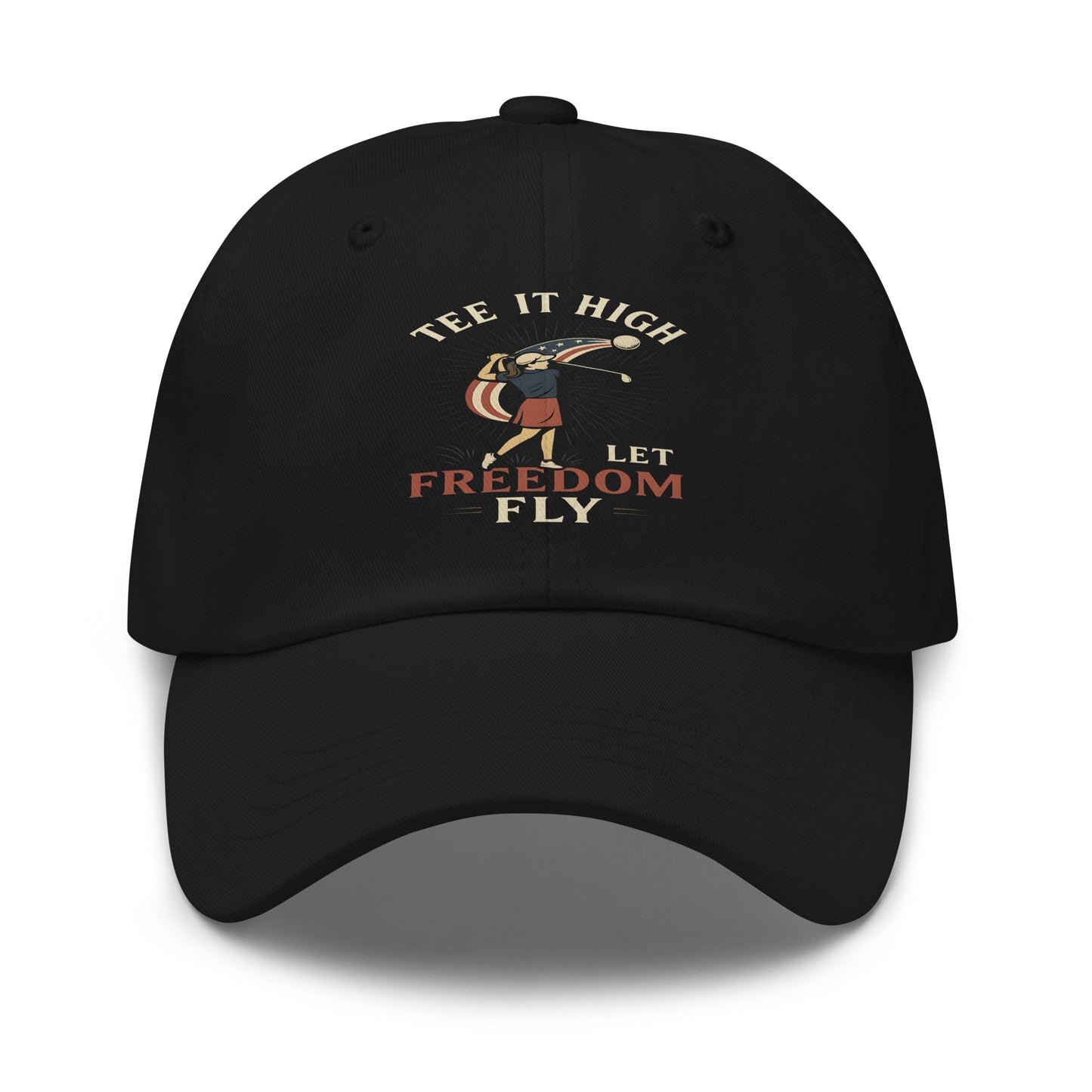 patriotic ladies golf hat with bold red white and blue