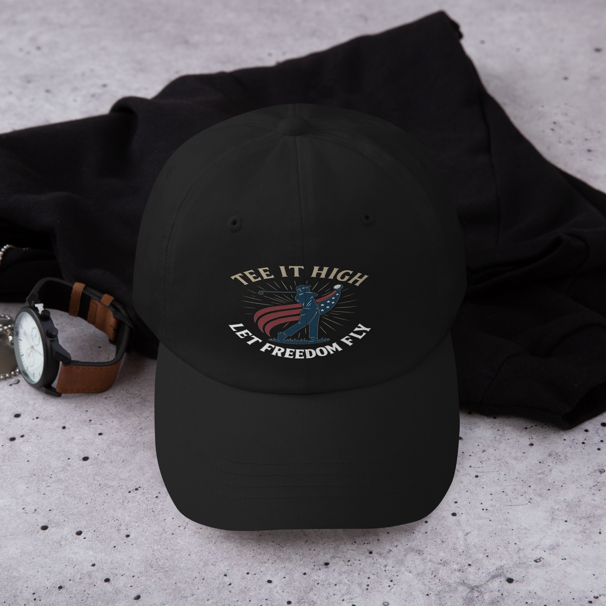 men’s patriotic golf hat featuring liberty-themed artwork