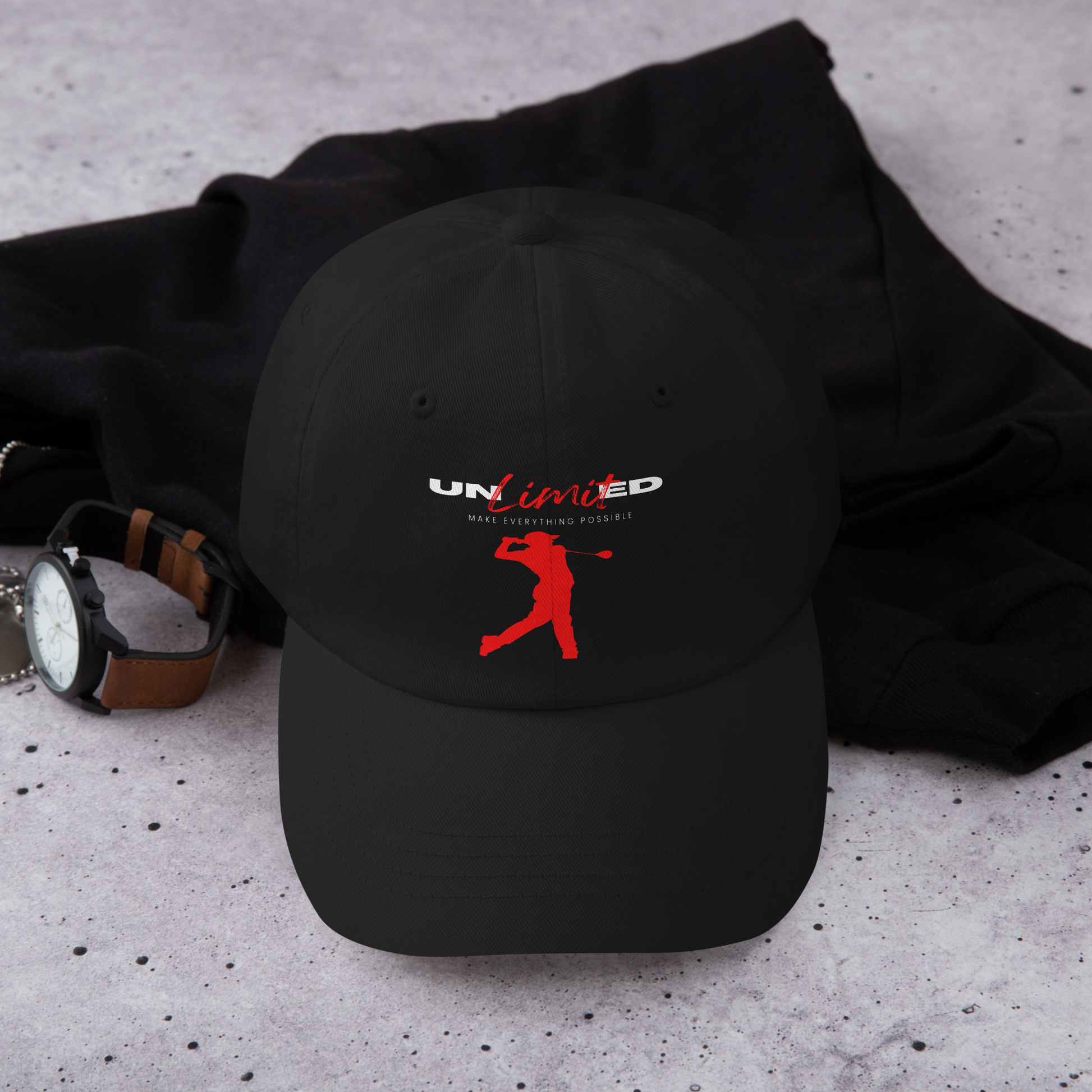 motivational golf hat with powerful male design