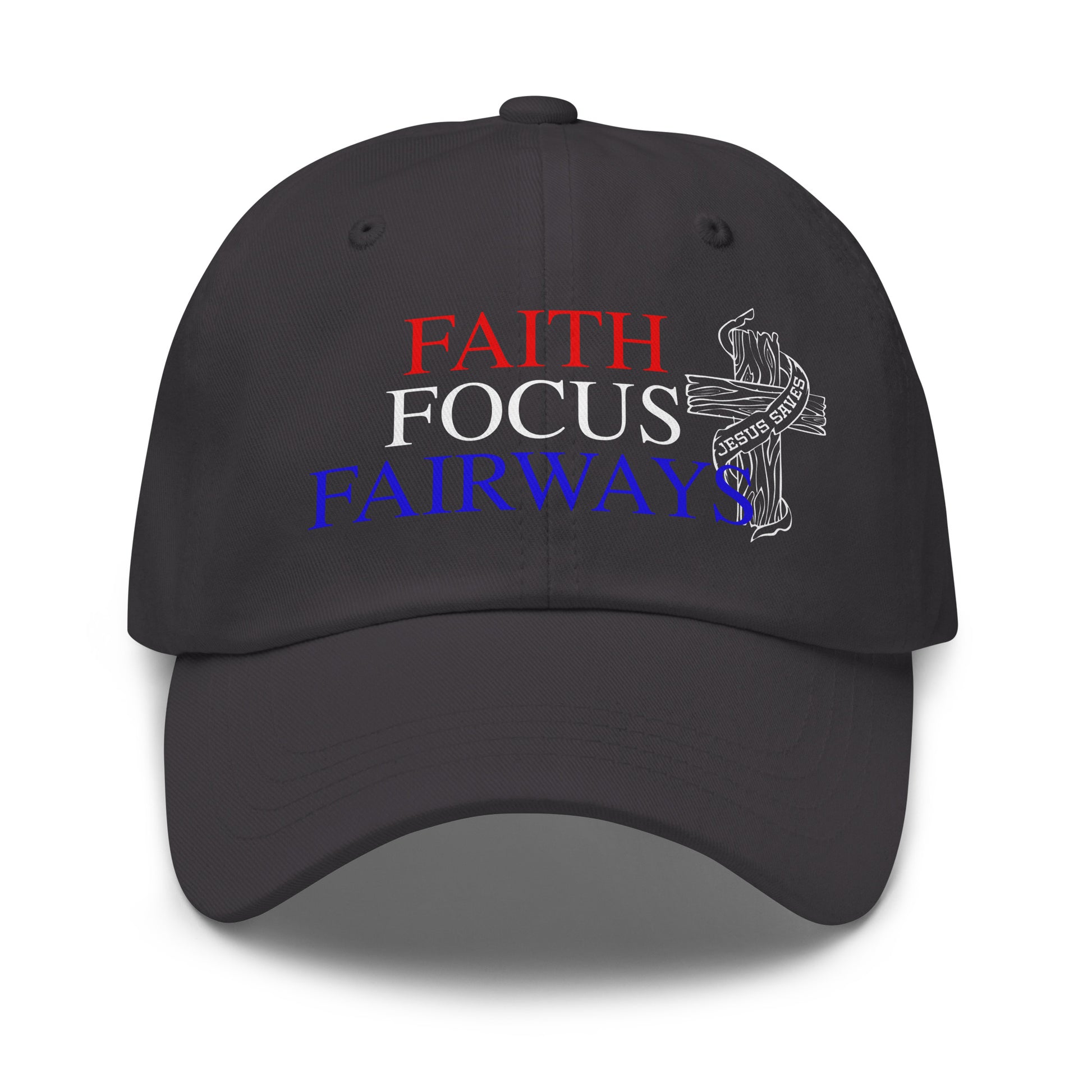 golf hat with faith message and cross