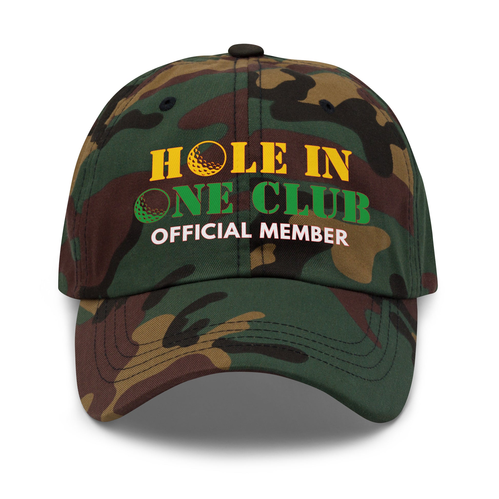 camo green golf hat version for hole in one club members