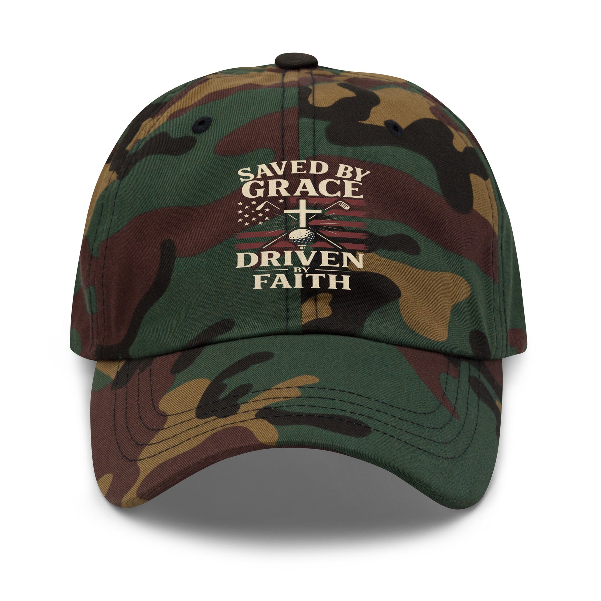 green camo version of saved by grace golf hat available