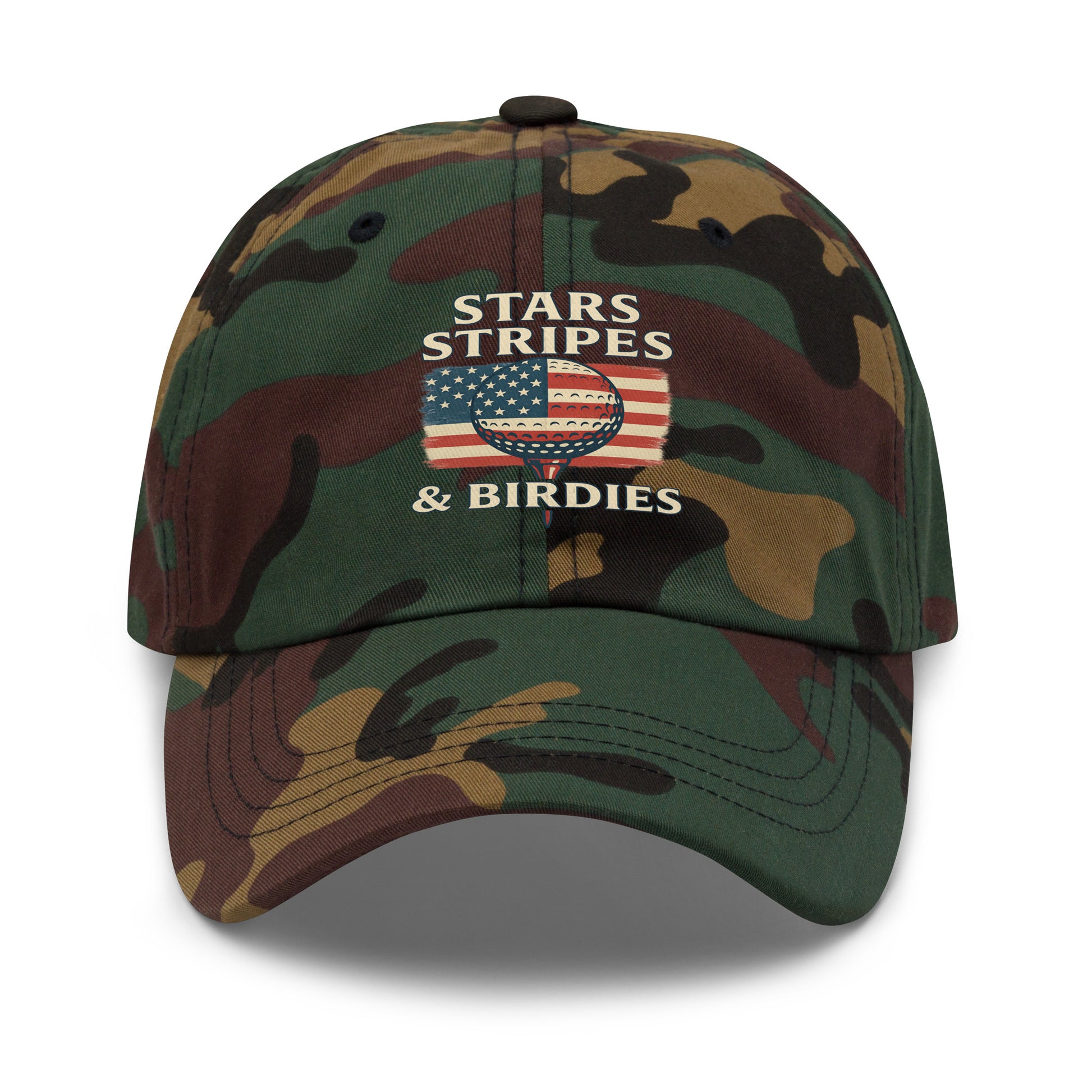 camo green version of stars and birdies golf hat available