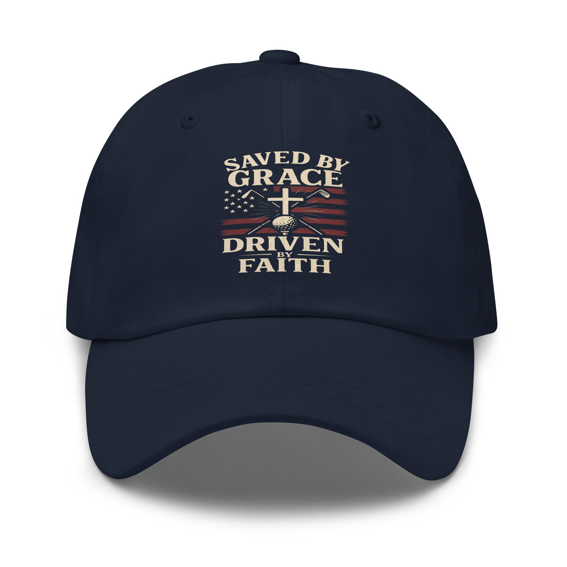 golf hat featuring Christian theme and American flag