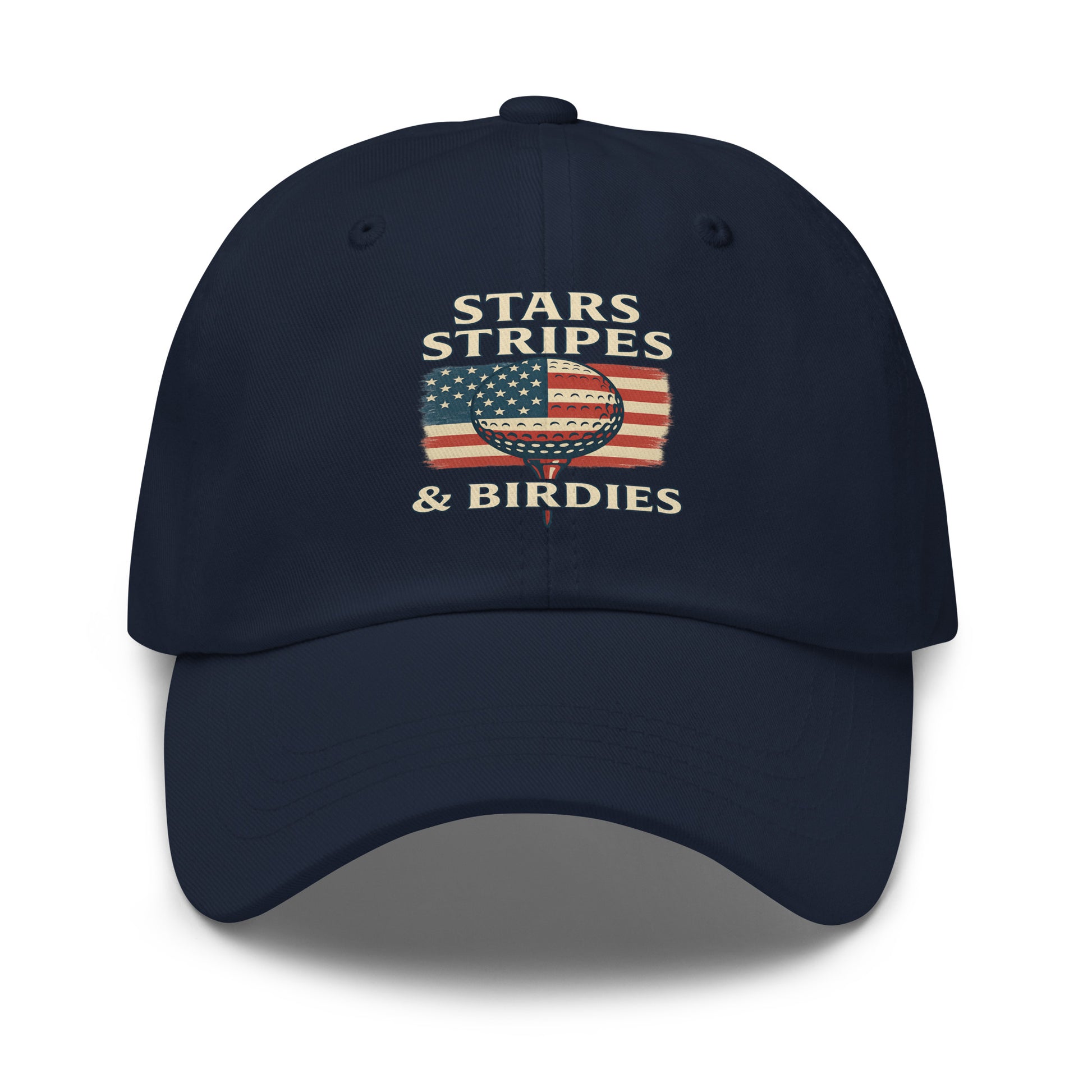 stars stripes and birdies printed golf cap for USA golf fans