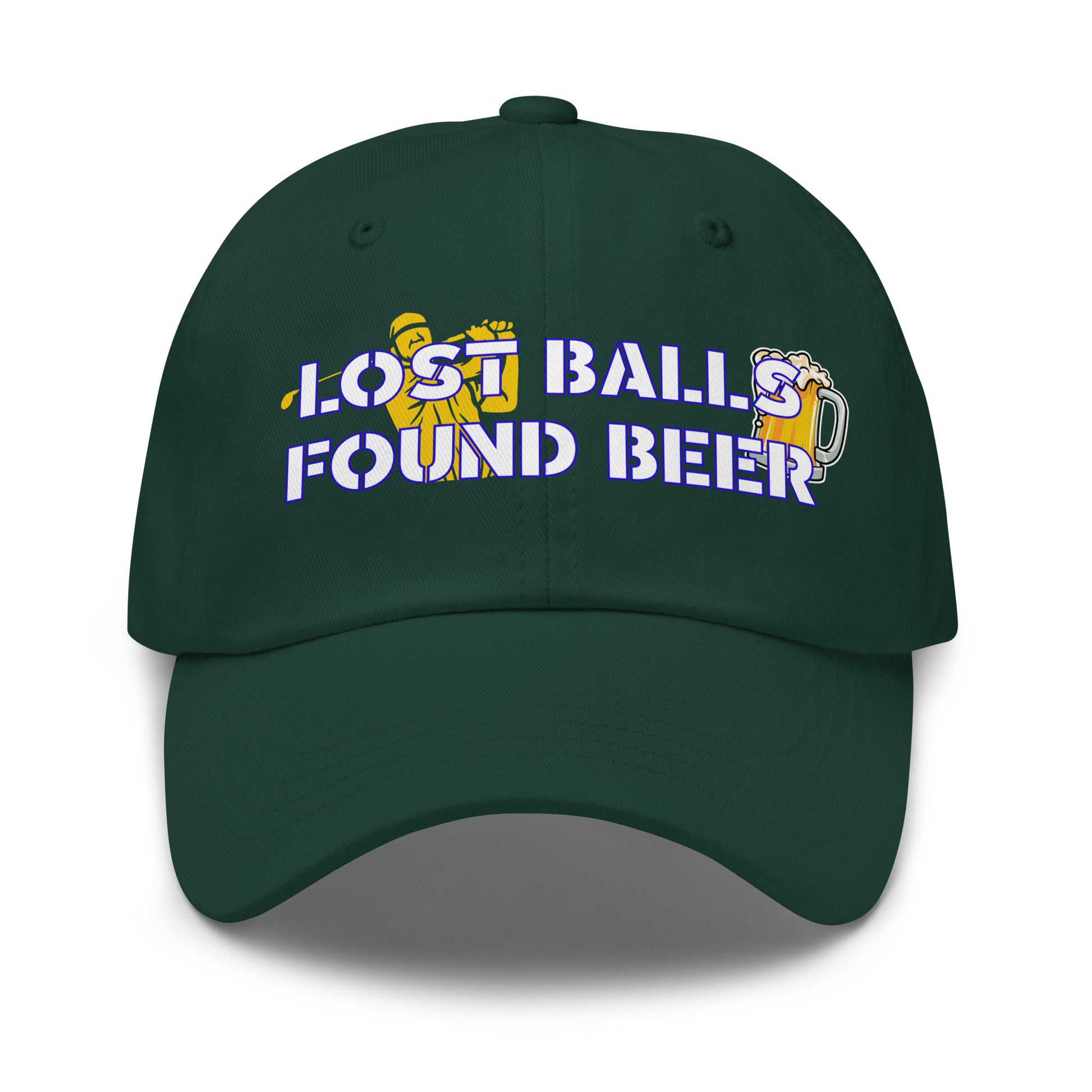 printed novelty golf hat with beer and golf humor