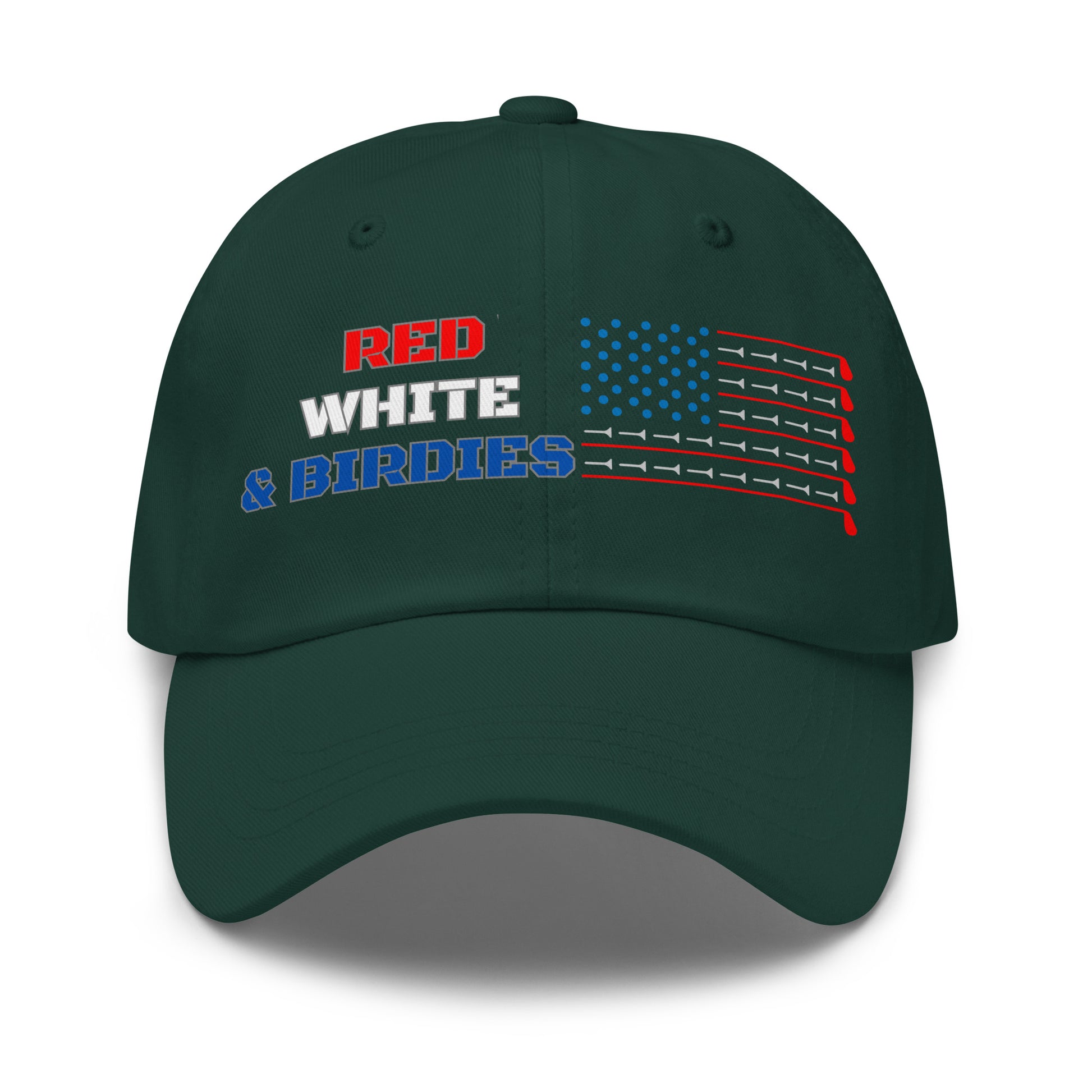 fun golf hat with stars and stripes golf ball theme