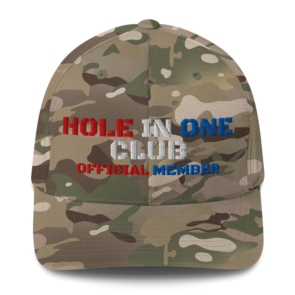 hole in one club hat for golfers in embroidered camo