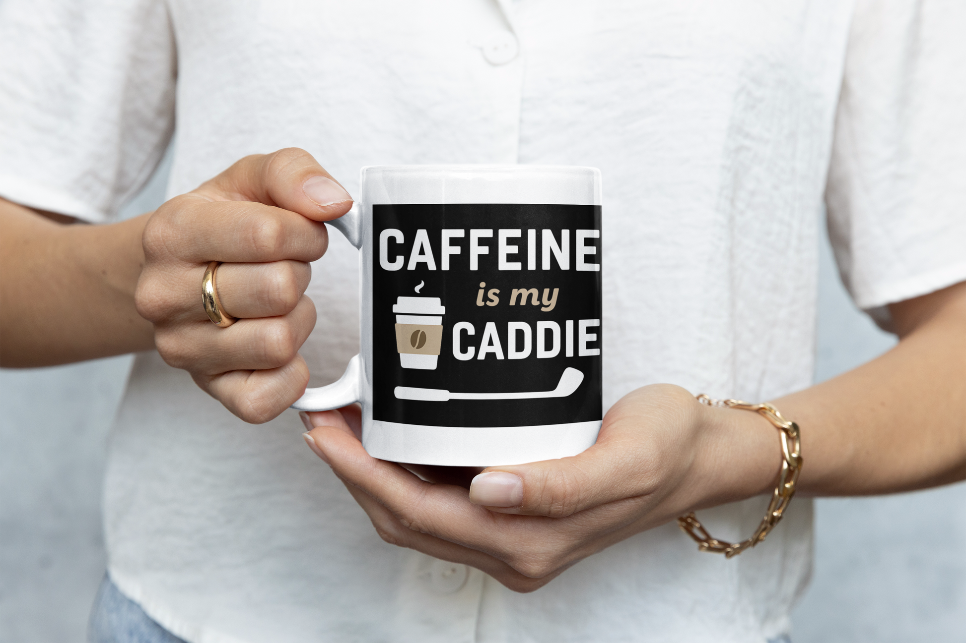 Motivational mug for golfers who start with a strong brew