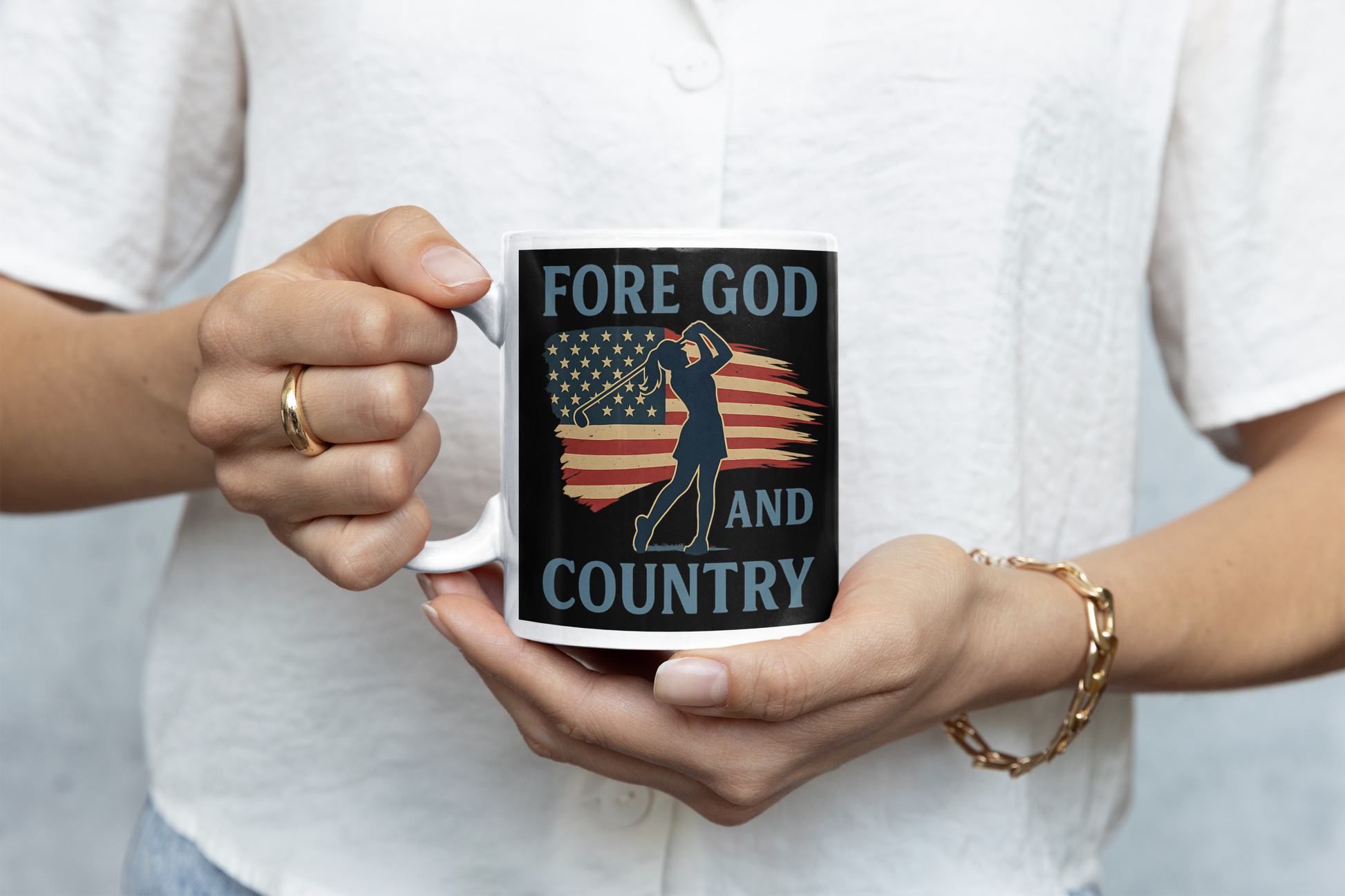 Mug for female golfers who love country and faith