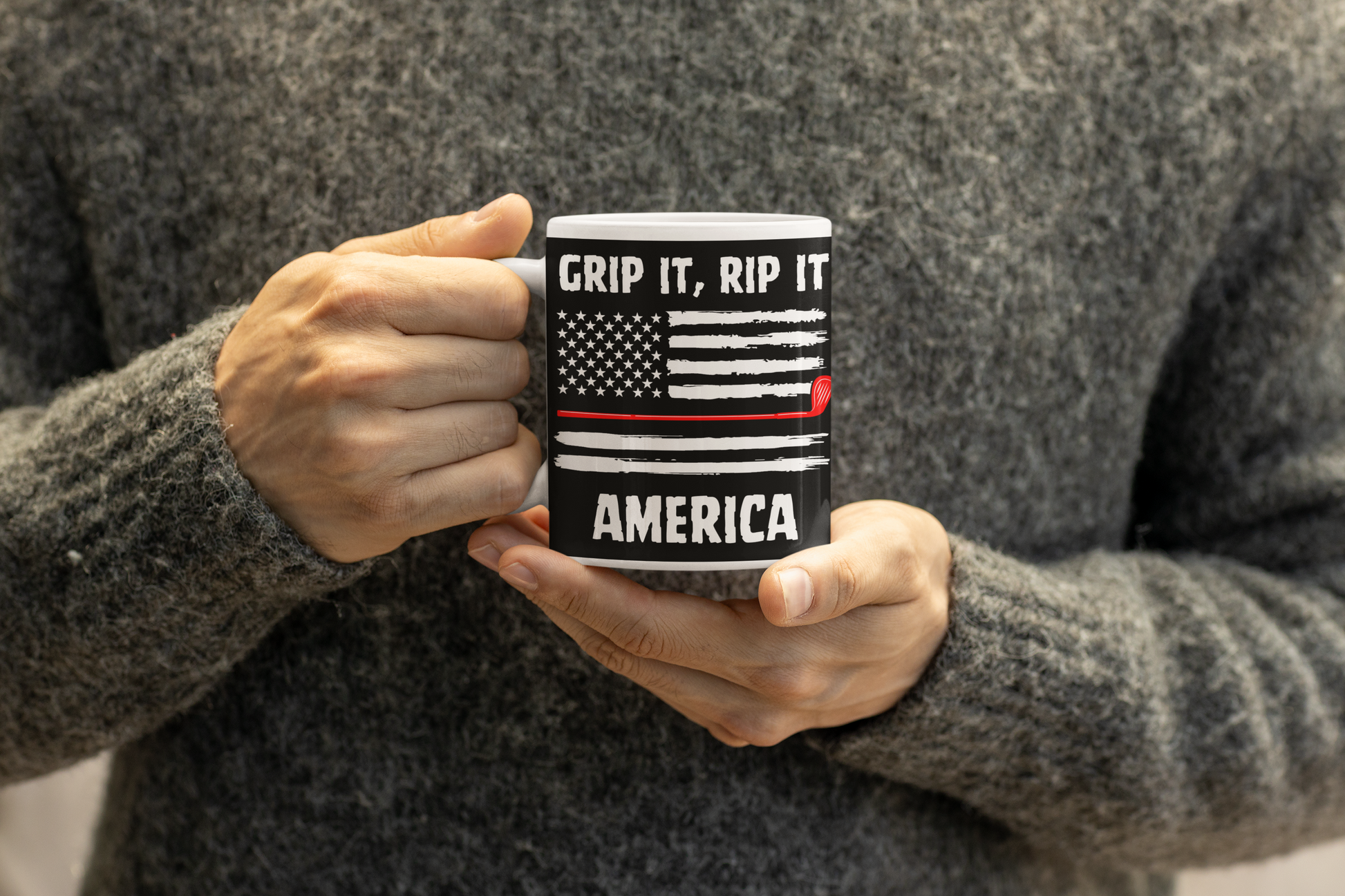 Gift mug for patriotic golfers who play hard and proud