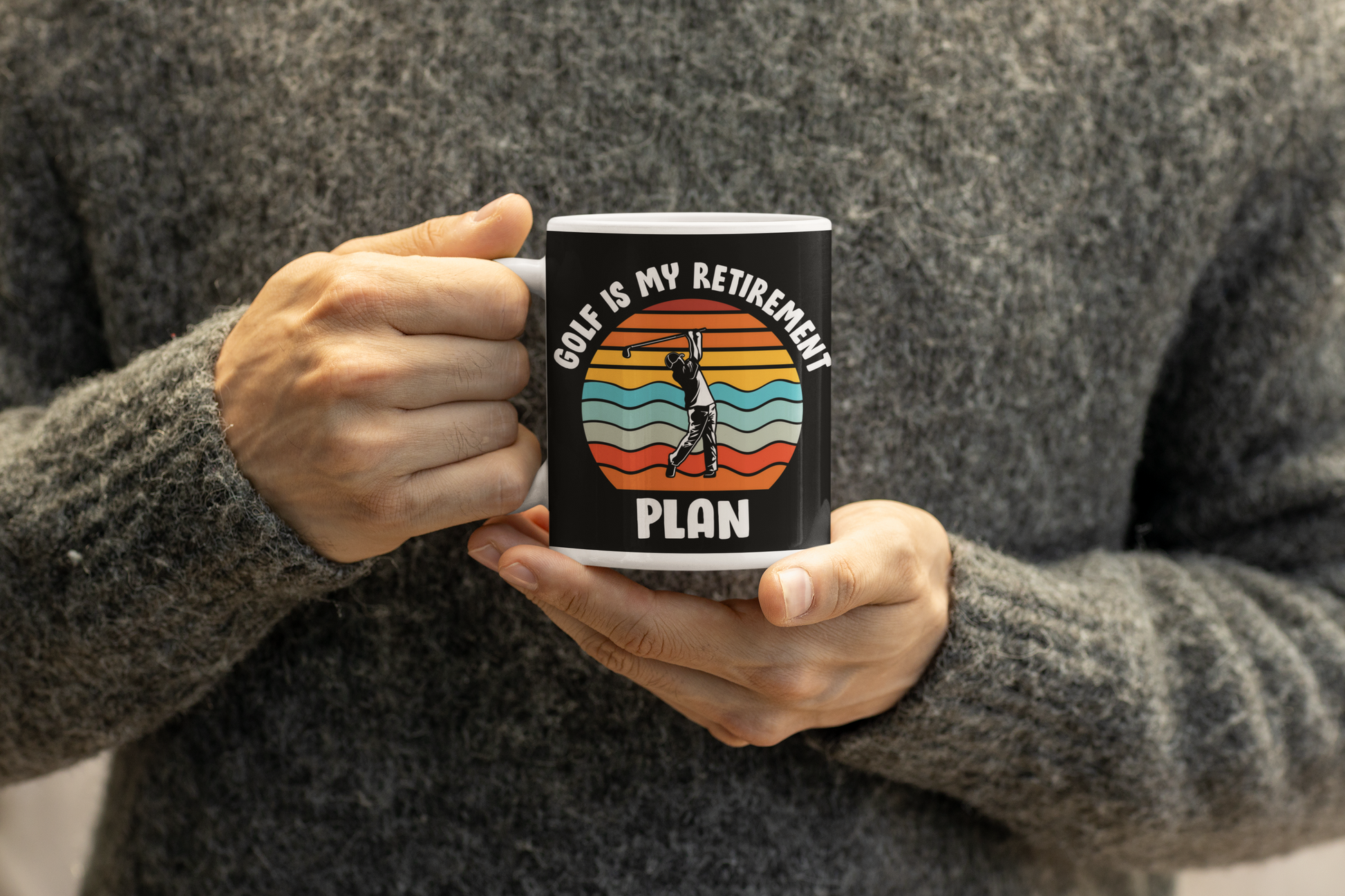 Mug with I’d Rather Be Golfing text and swinging golfer graphic