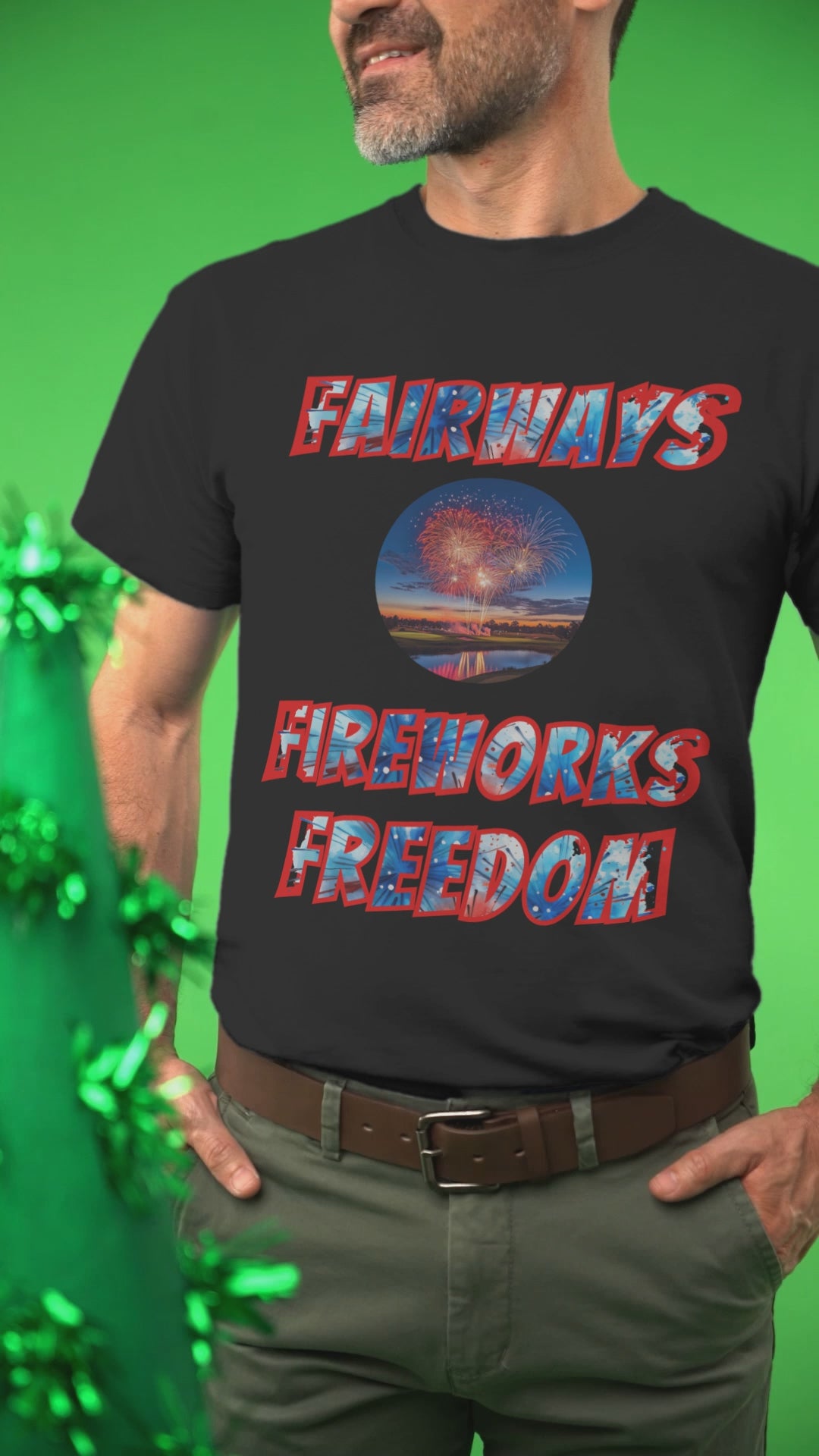 Fourth of July fireworks round graphic on t-shirt