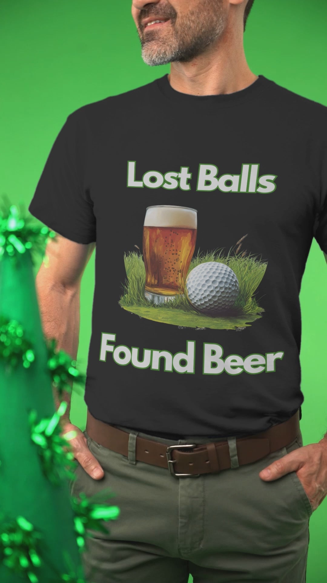 Bold neon green slogan text on tee