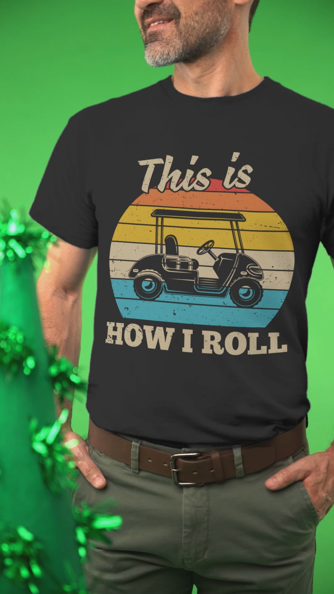 Colorful sunset golf cart silhouette