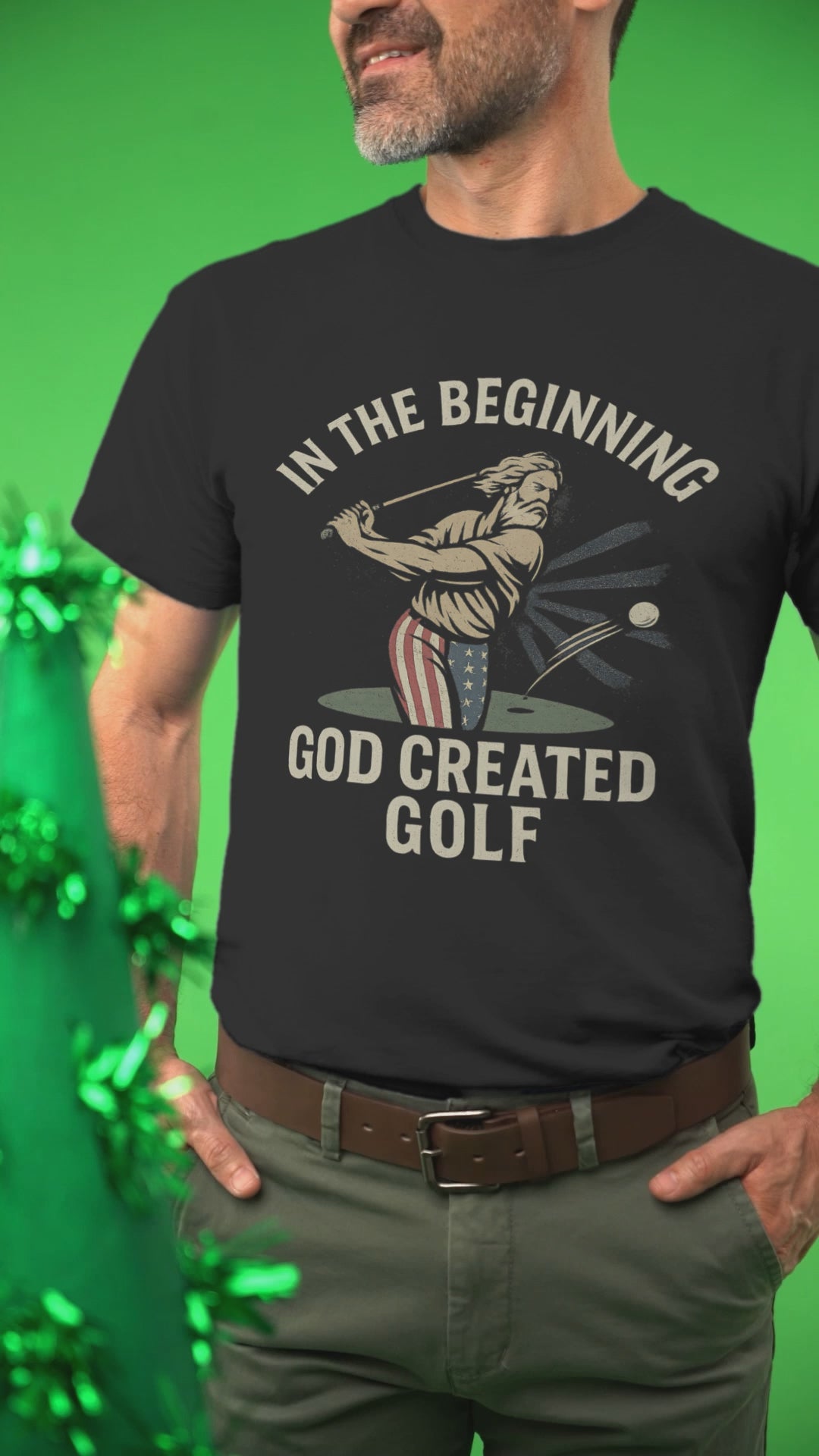 bold graphic t-shirt with religious golf concept