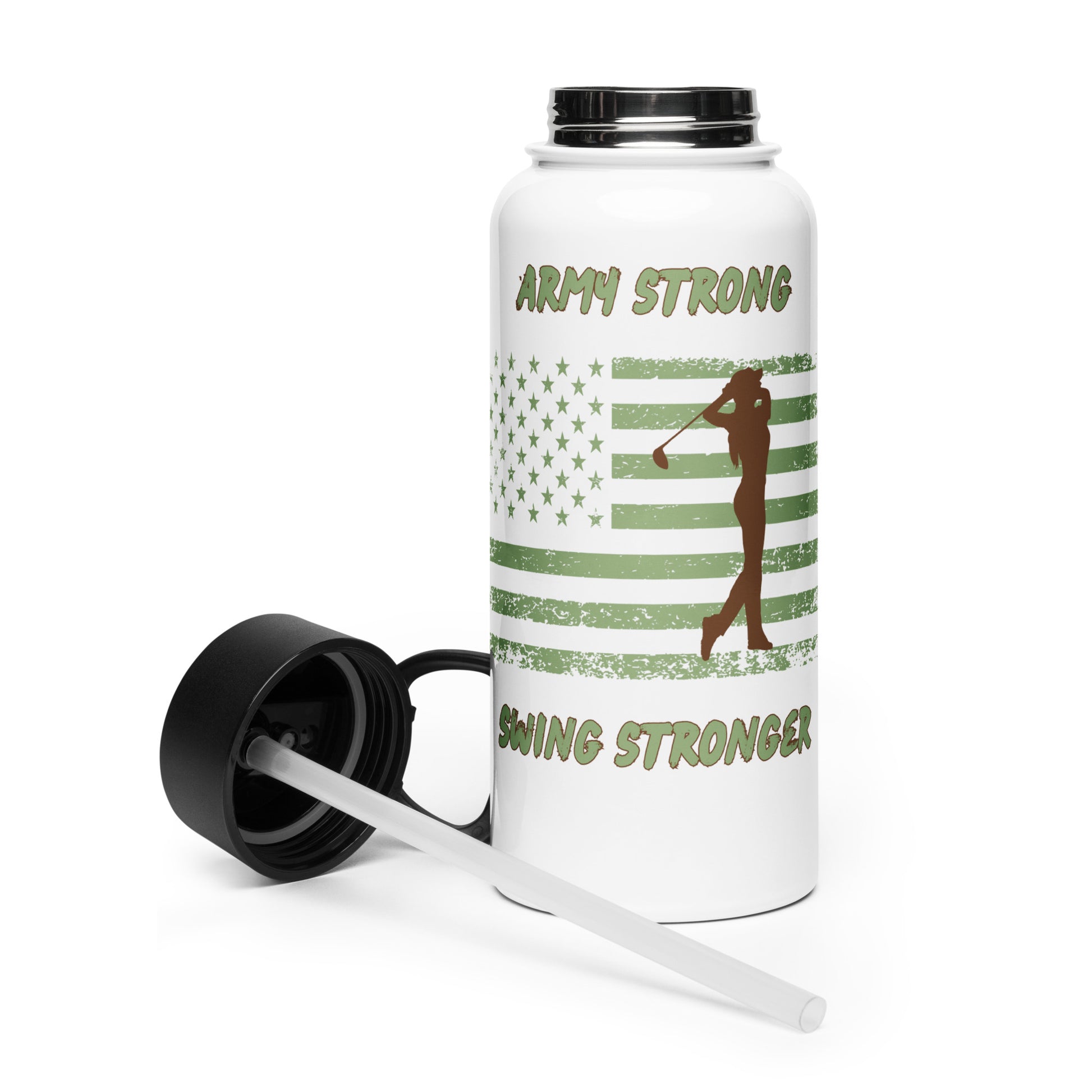 Army green flag water bottle for women