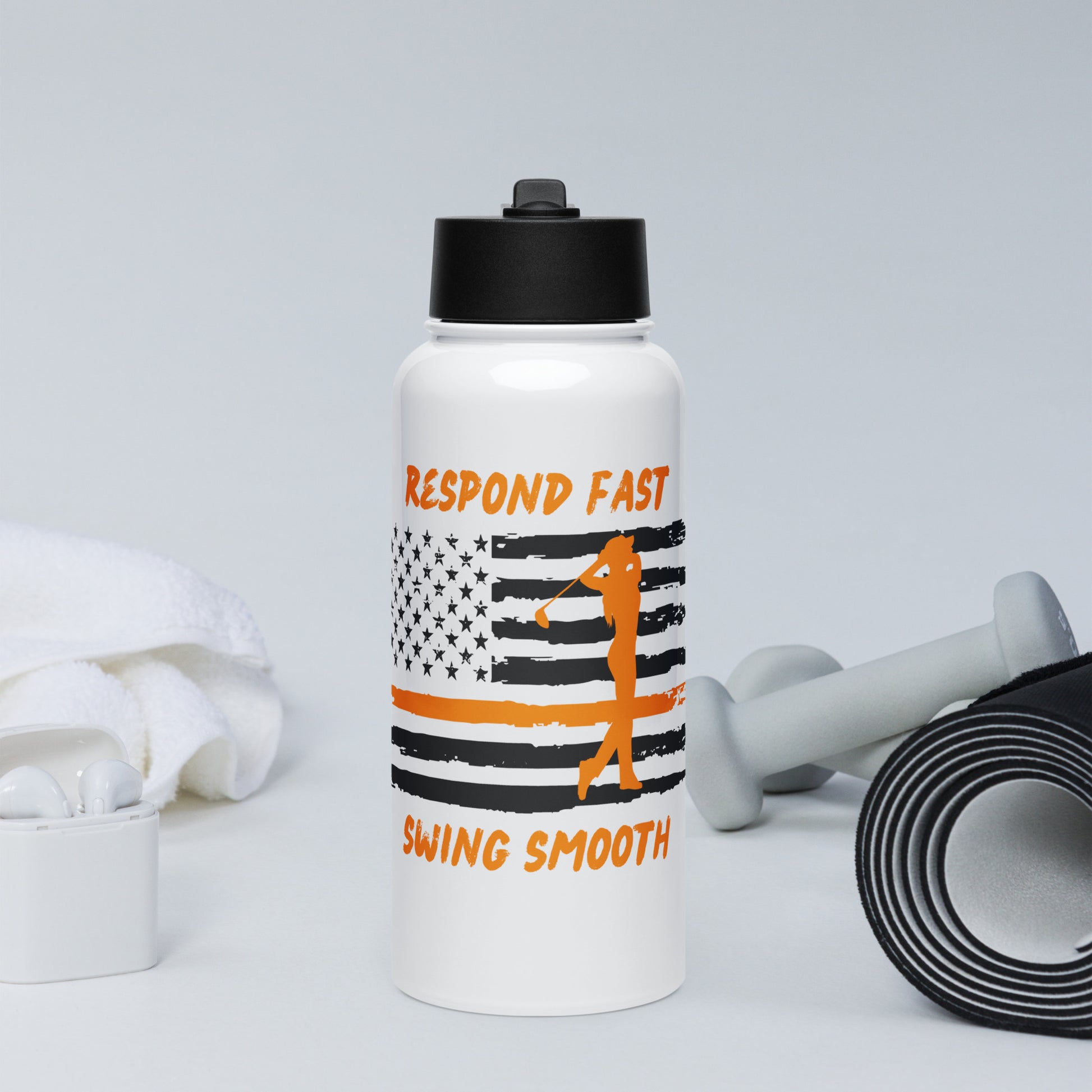 female dispatcher drink bottle with straw