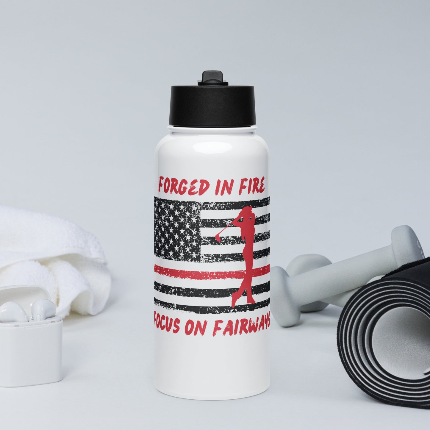 thin red line black flag design bottle