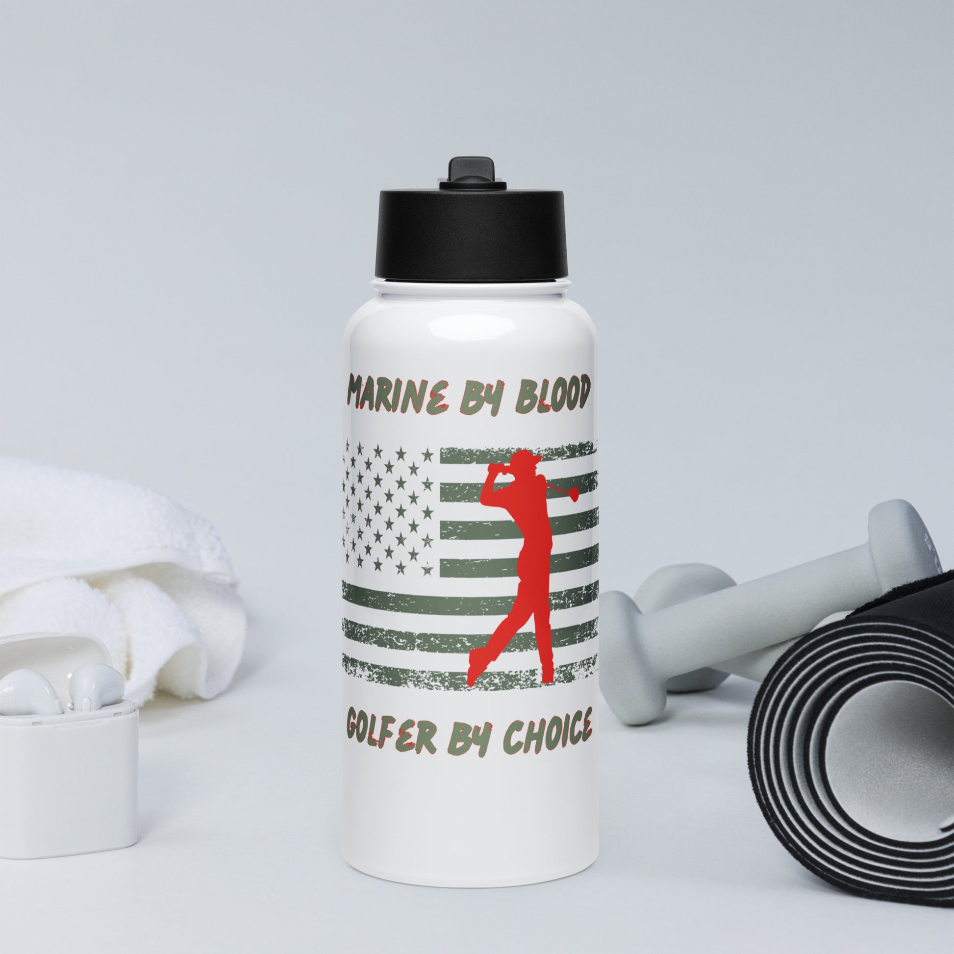 marine by blood golf themed water bottle
