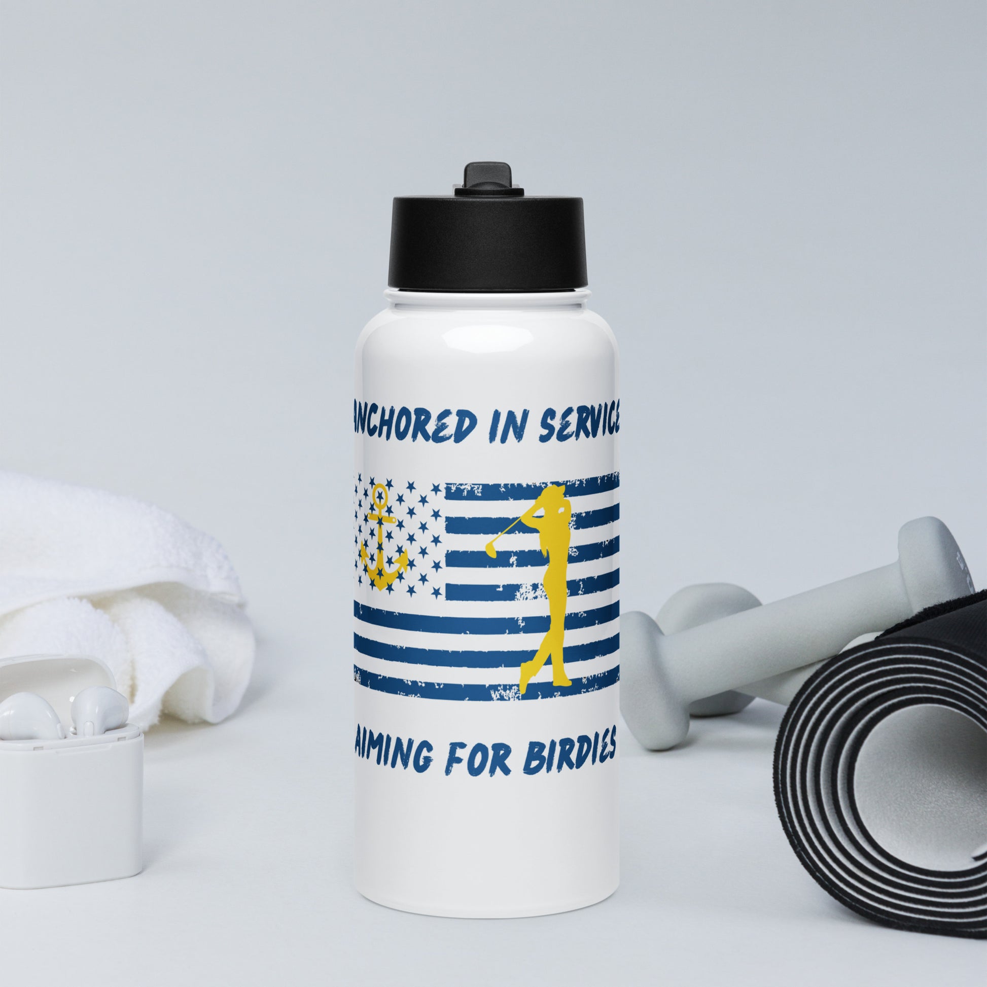 anchored in service golf hydration bottle