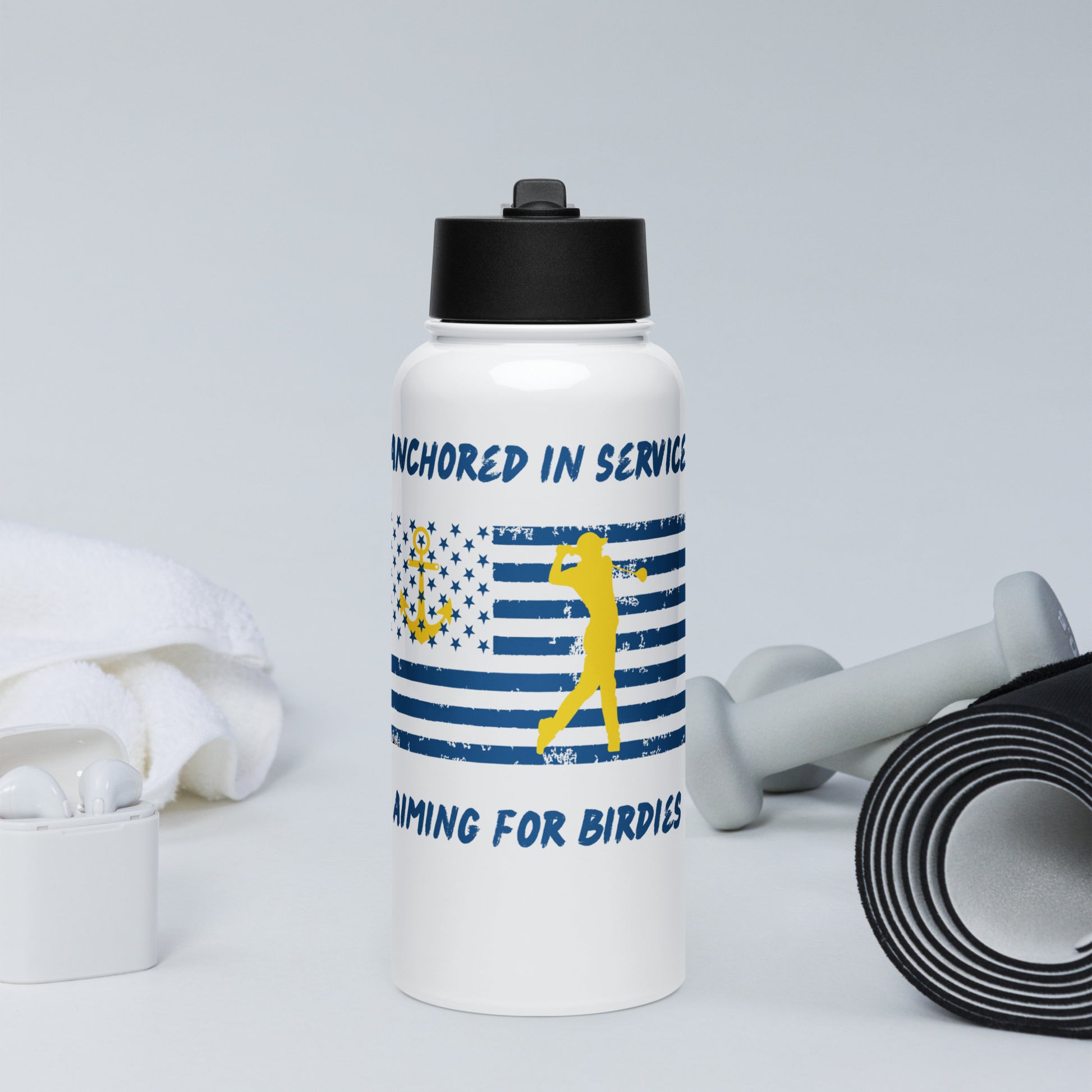 patriotic navy golf water bottle for men
