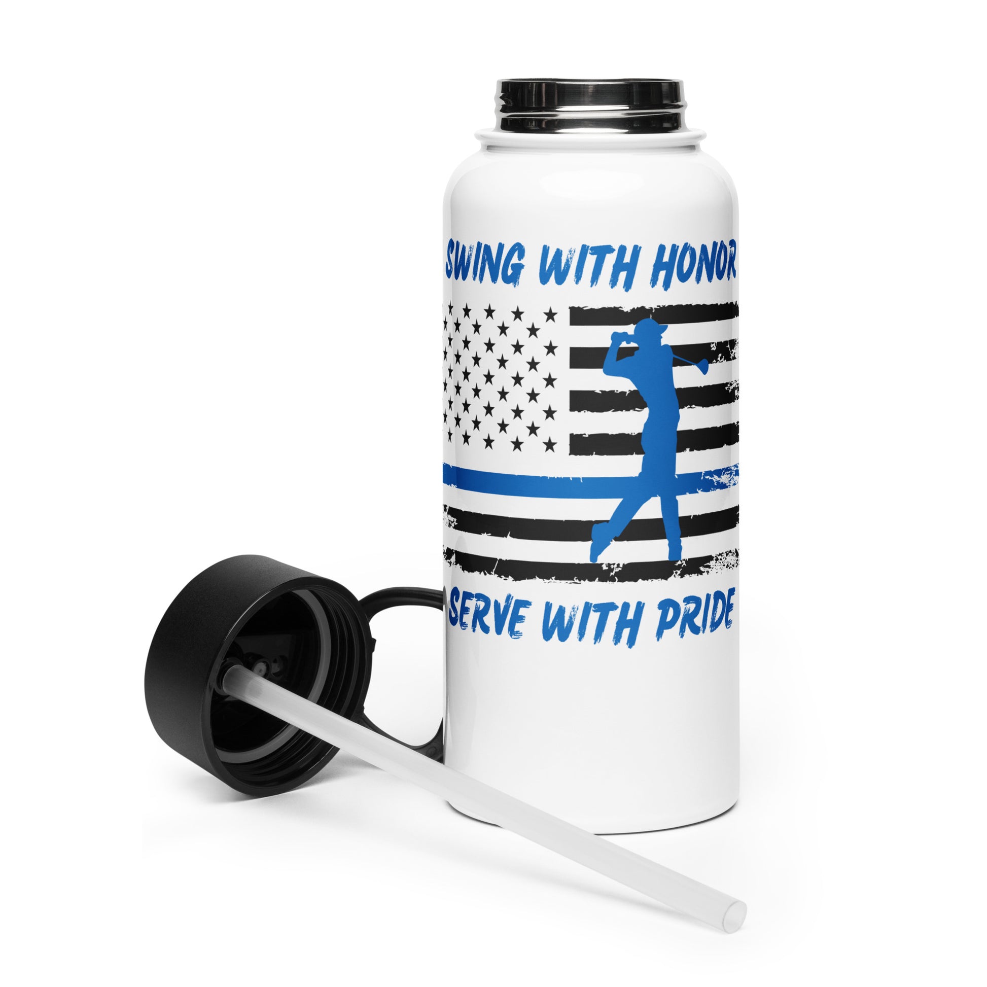 police pride water bottle with thin blue line