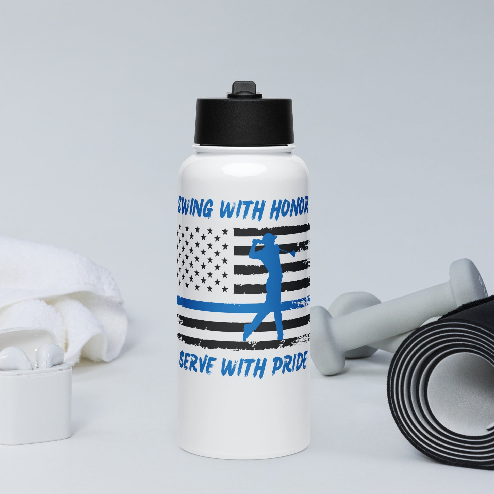 black flag water bottle honoring police officers