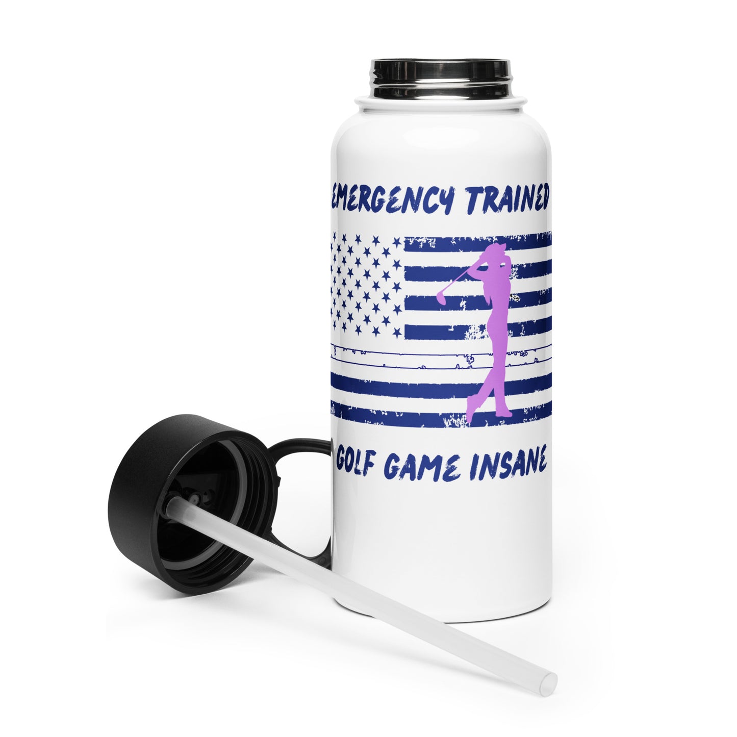 pink silhouette female golfer water bottle