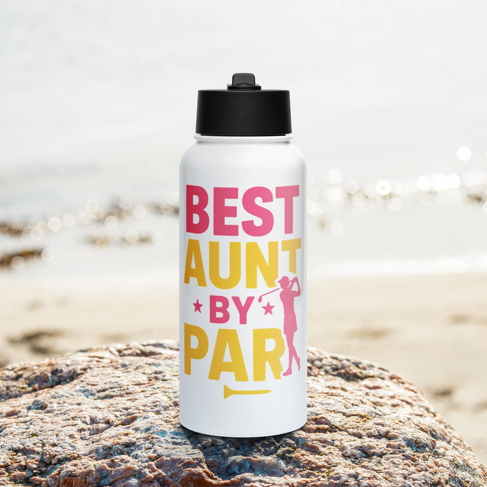 pink silhouette lady golfer water bottle