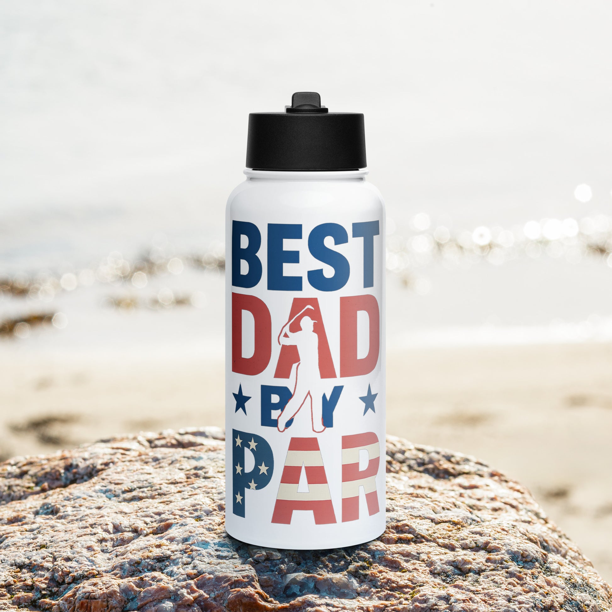 father’s day gift water bottle with golfer silhouette