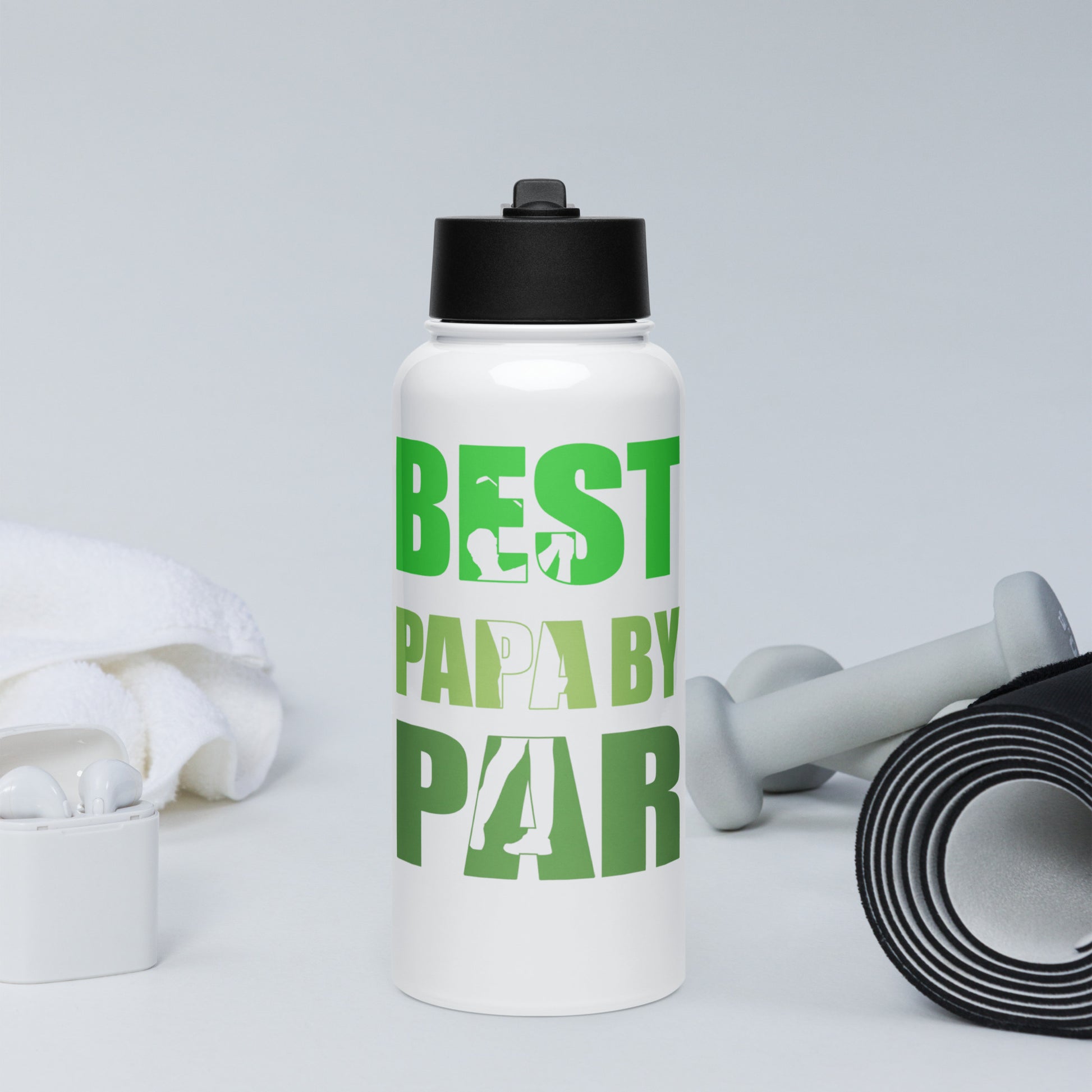 green golf-themed papa bottle
