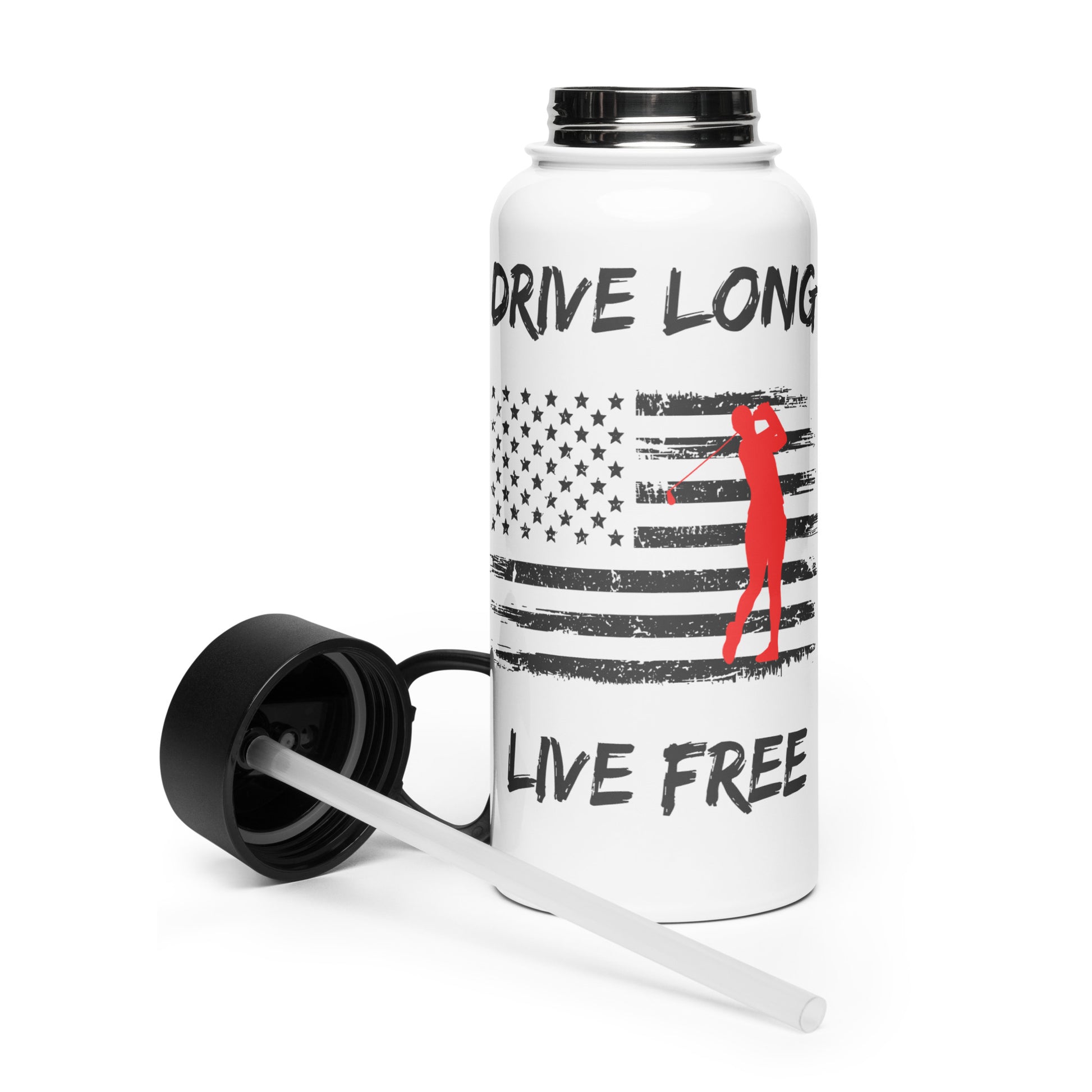patriotic golf water bottle with straw