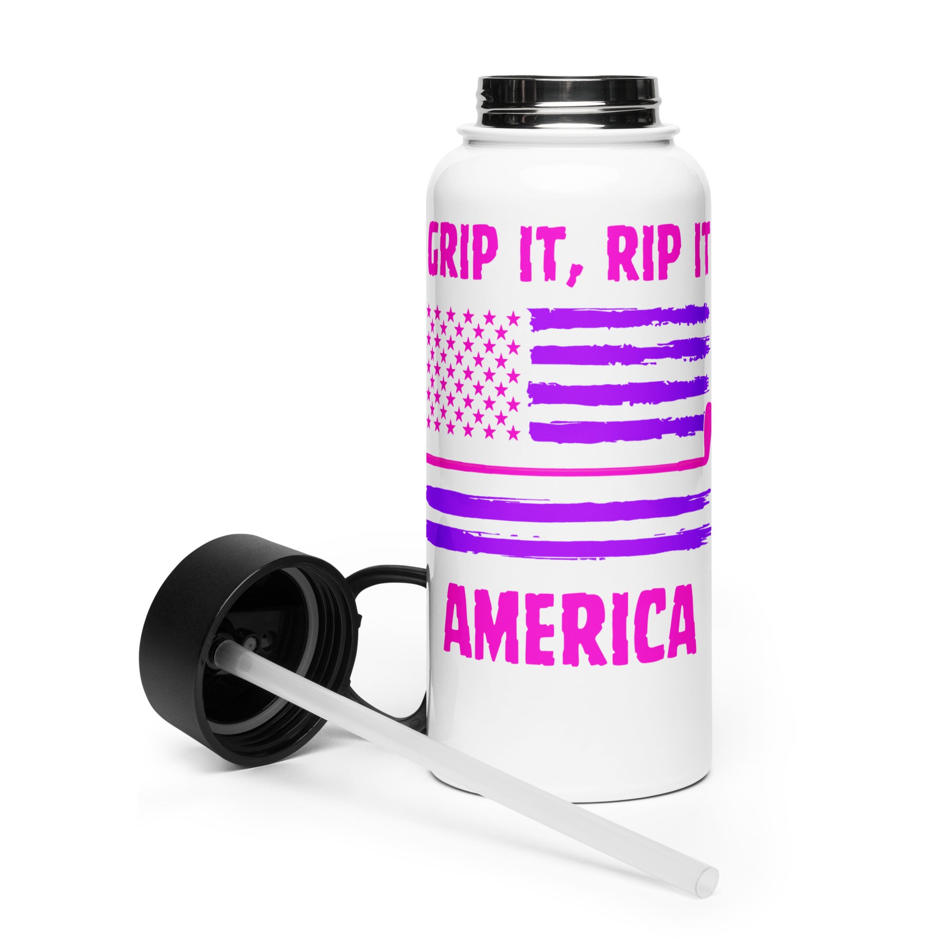 ladies golf water bottle pink american flag