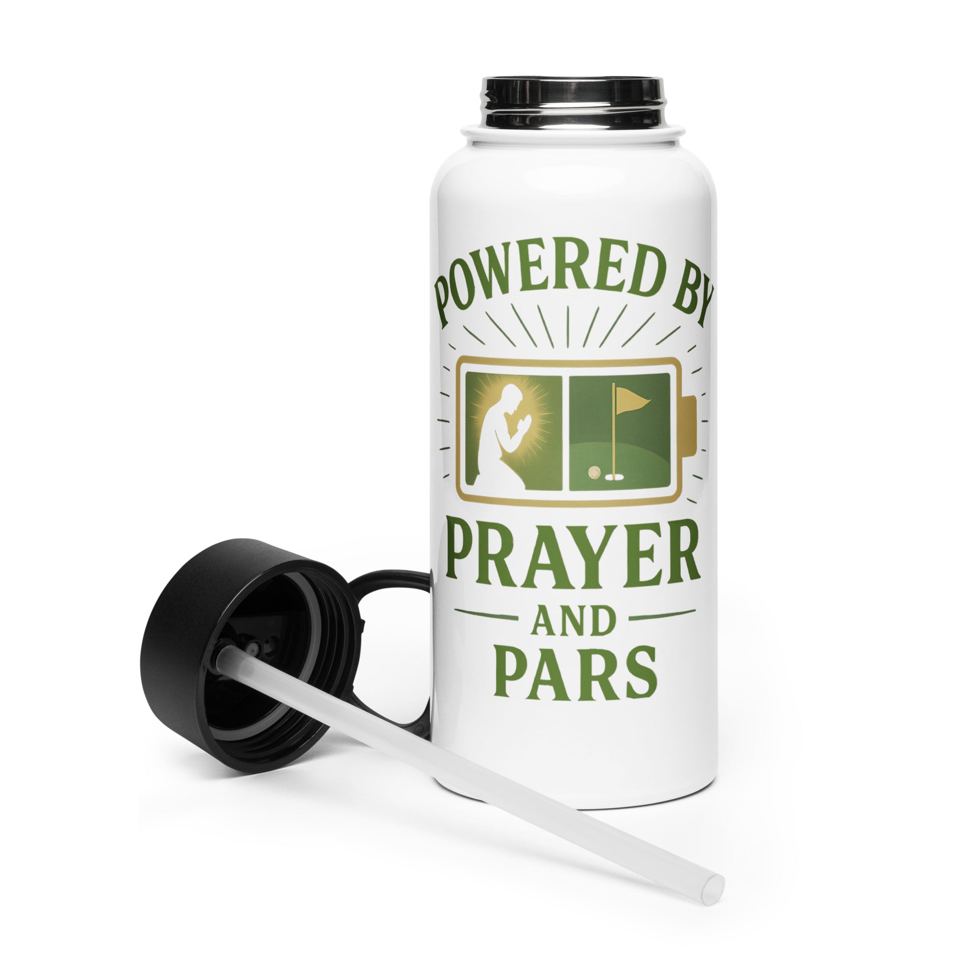 powered by prayer and pars water bottle design