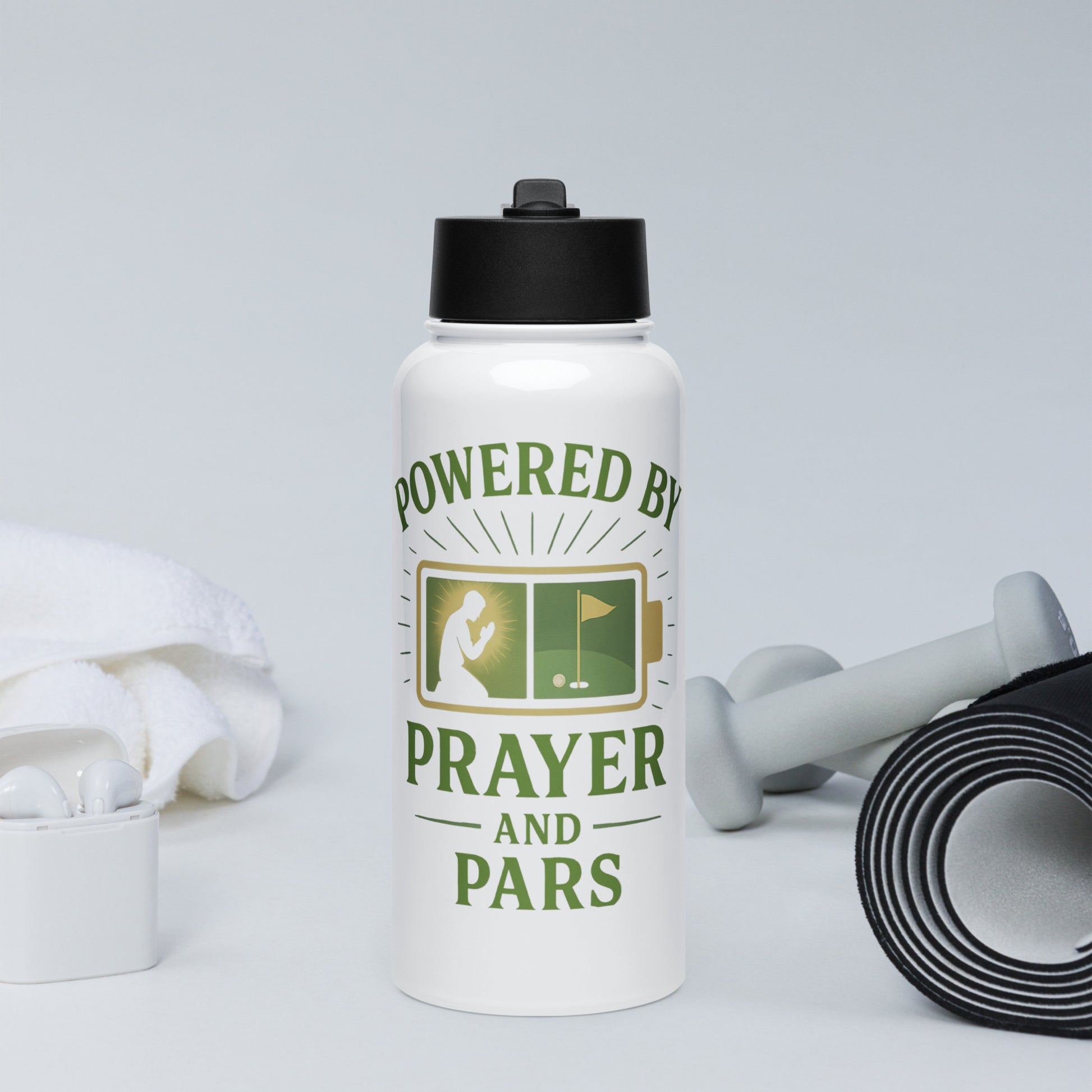 christian golf themed water bottle