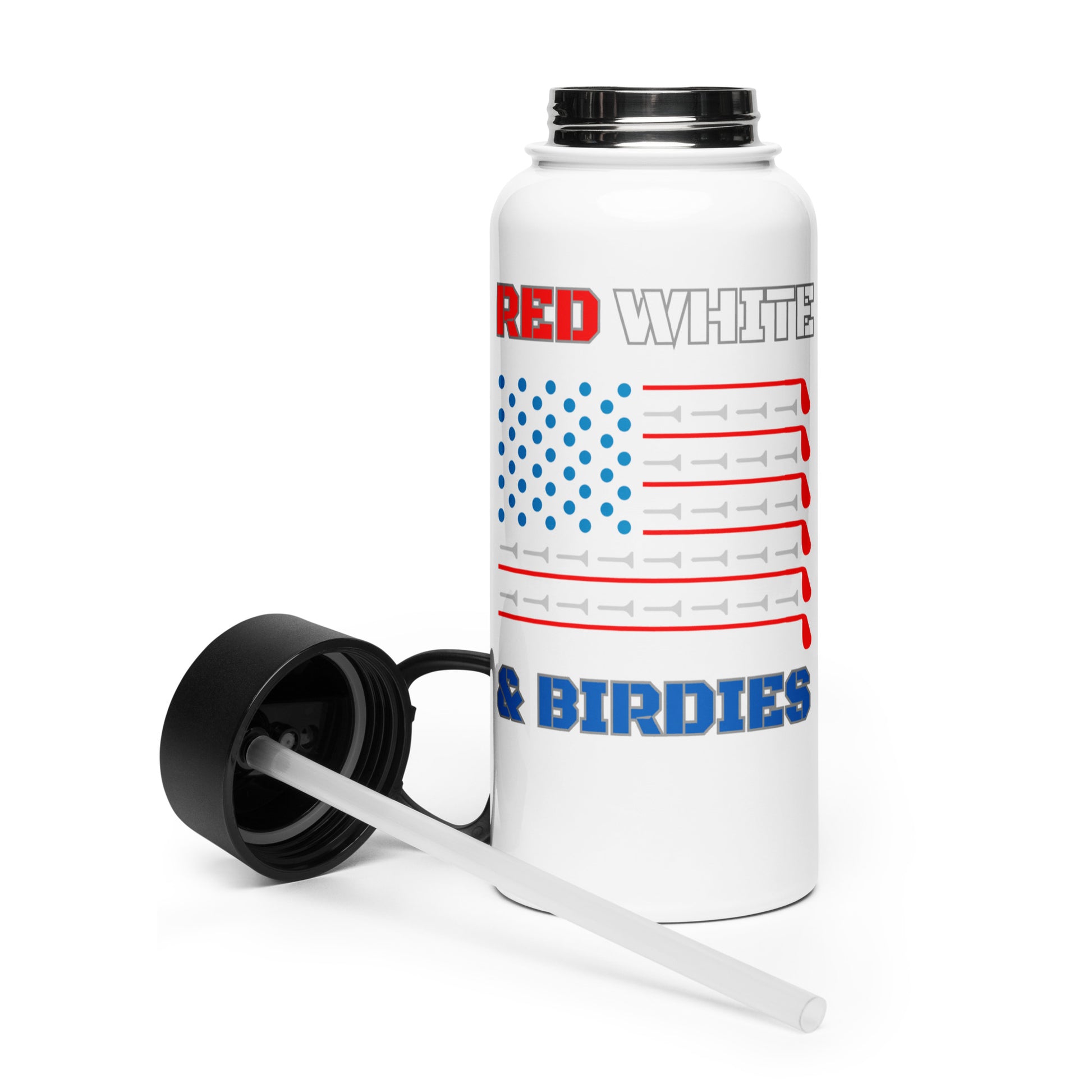 red white and birdies golf water bottle